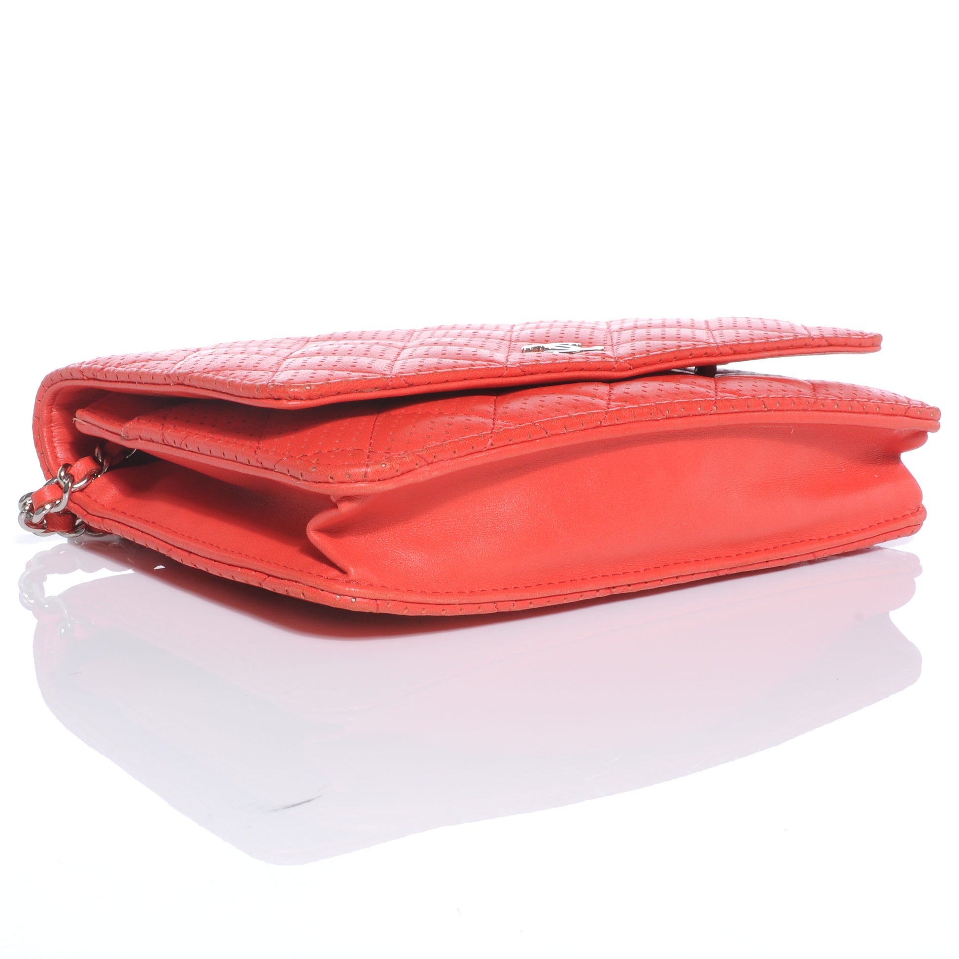 Chanel Lambskin Perforated Wallet on Chain WOC Red 4 of 8