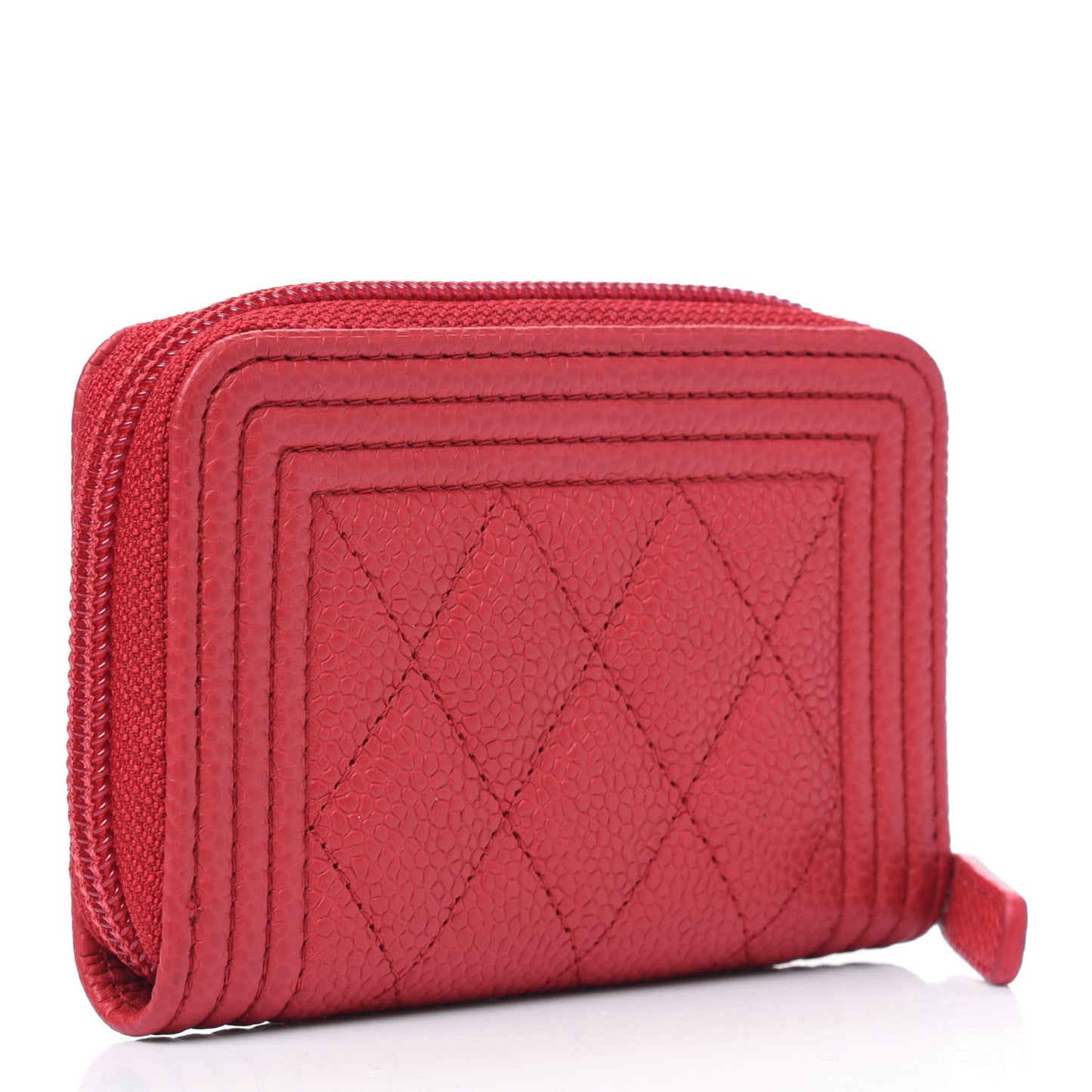 Caviar Quilted Boy Zip Around Coin Purse Wallet Red