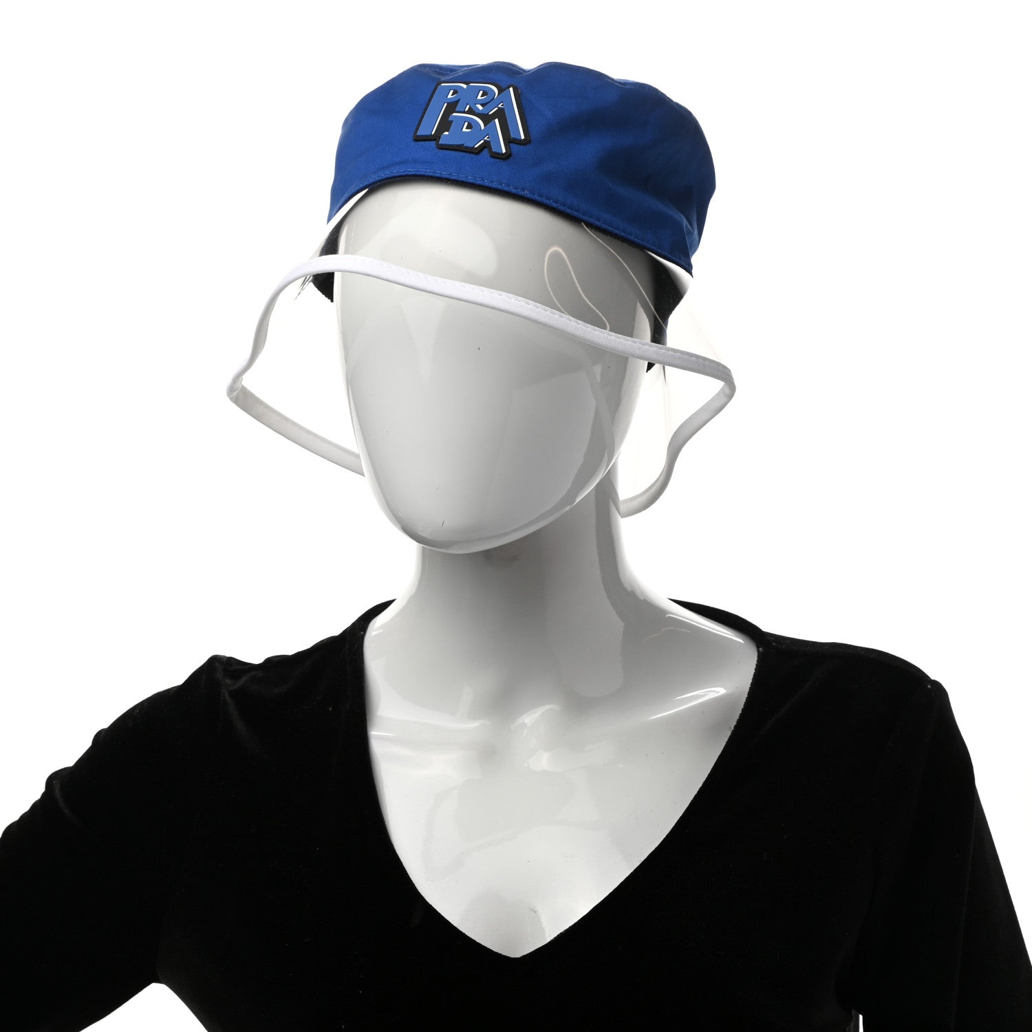 Prada Cotton PVC Logo Embroidered Womens Bucket Hat M Blue 2 of 8