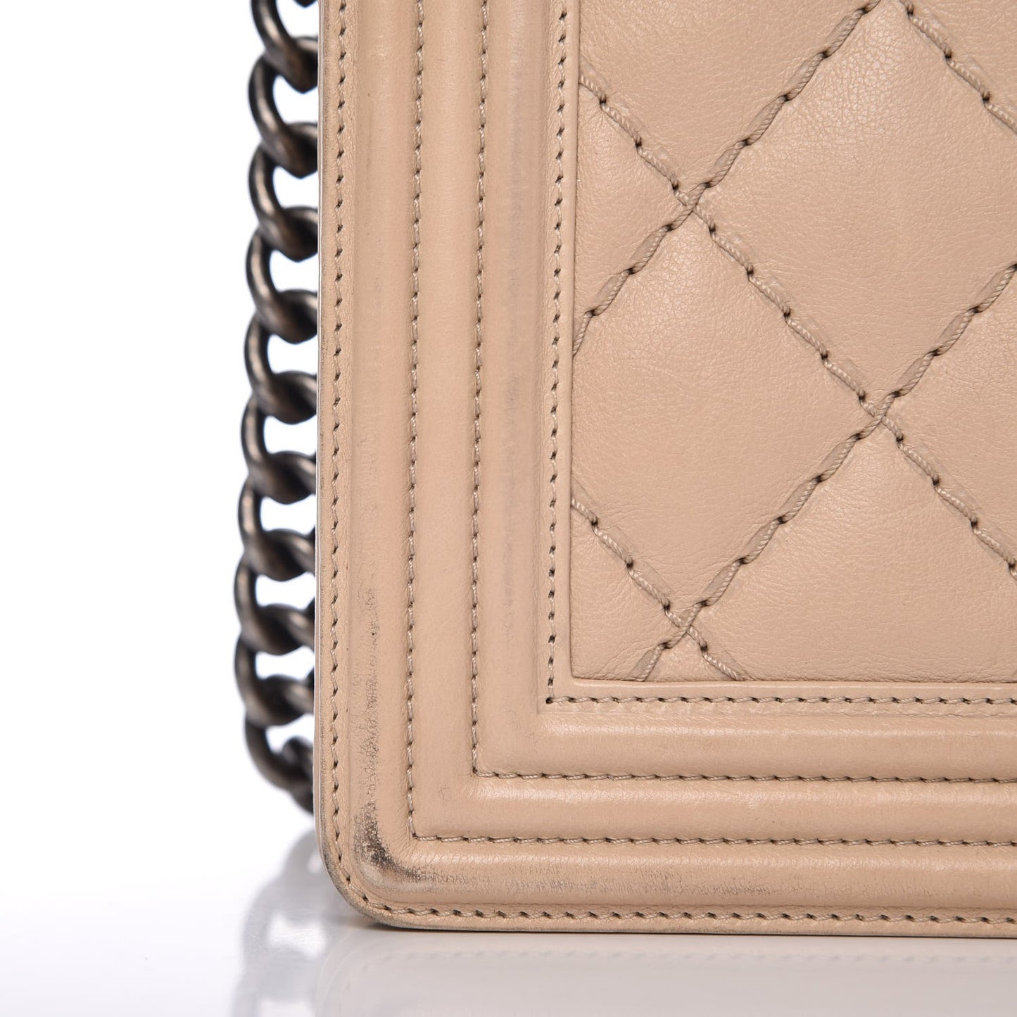Calfskin Quilted Double Stitch New Medium Boy Flap Beige