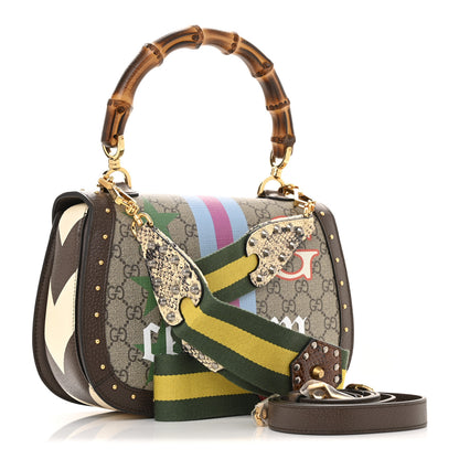 Gucci GG Supreme Monogram Studded Calfskin 100 Centennial Geometric Medium Bamboo 1947 Top Handle Bag Beige Ebony Multicolor 3 of 13