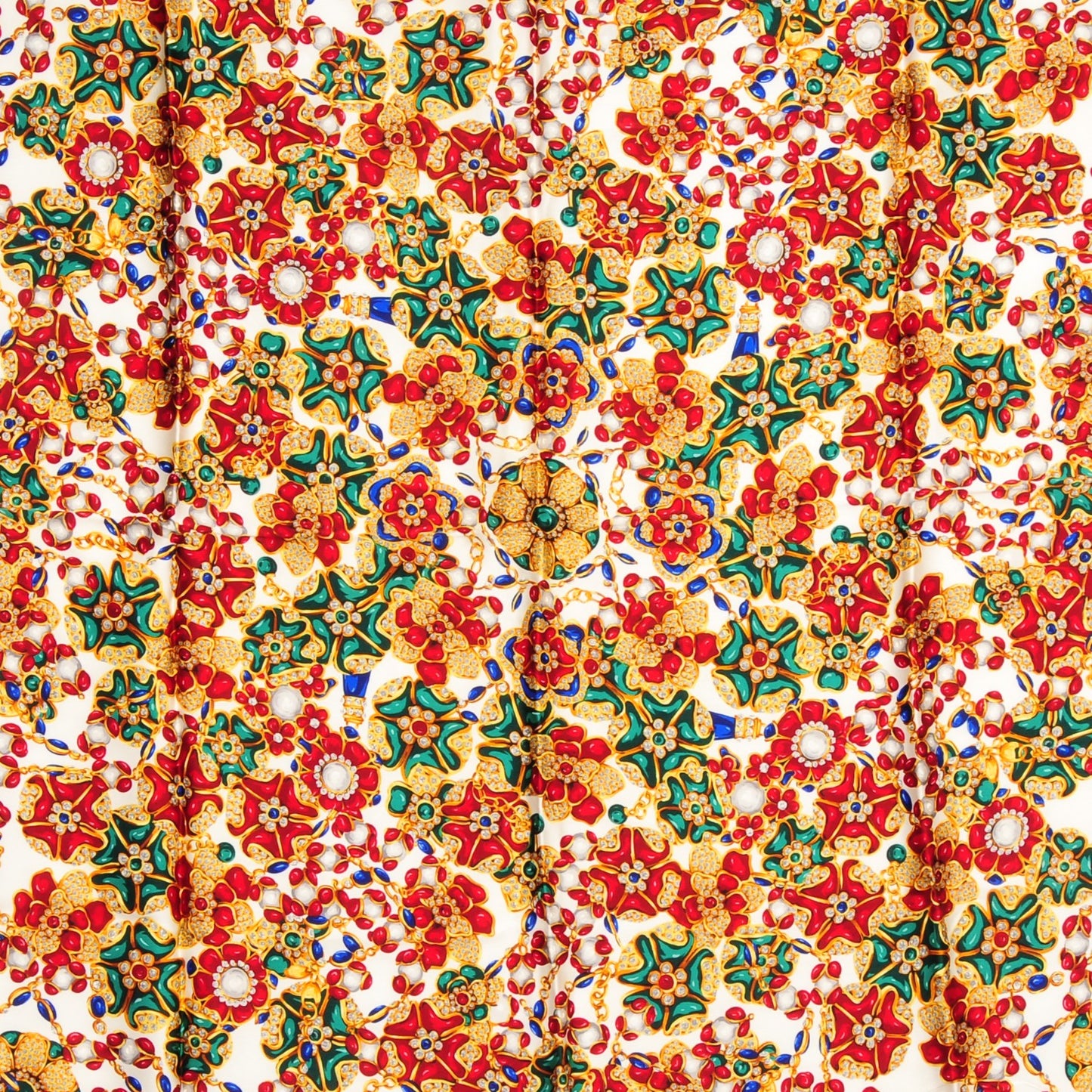 Silk Flower Jewels Scarf White