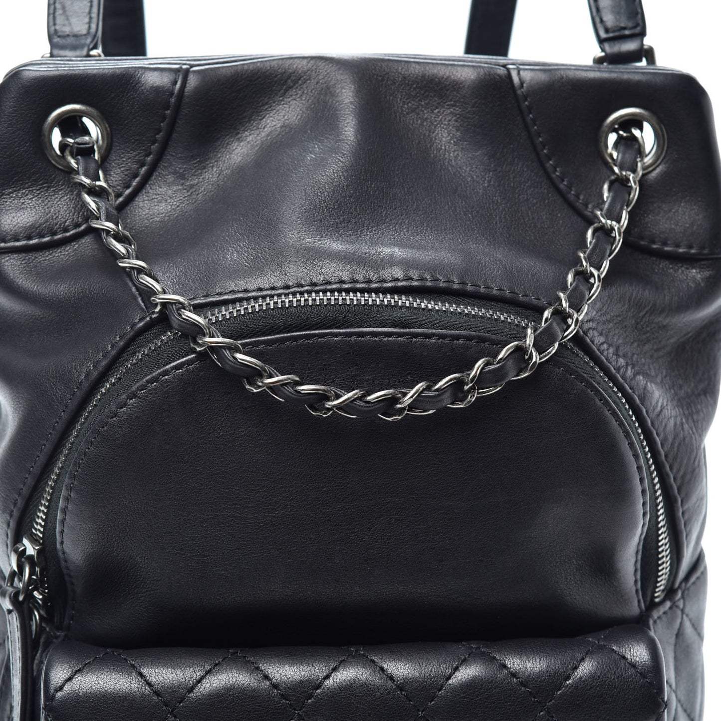 Lambskin Quilted Drawstring Backpack Black