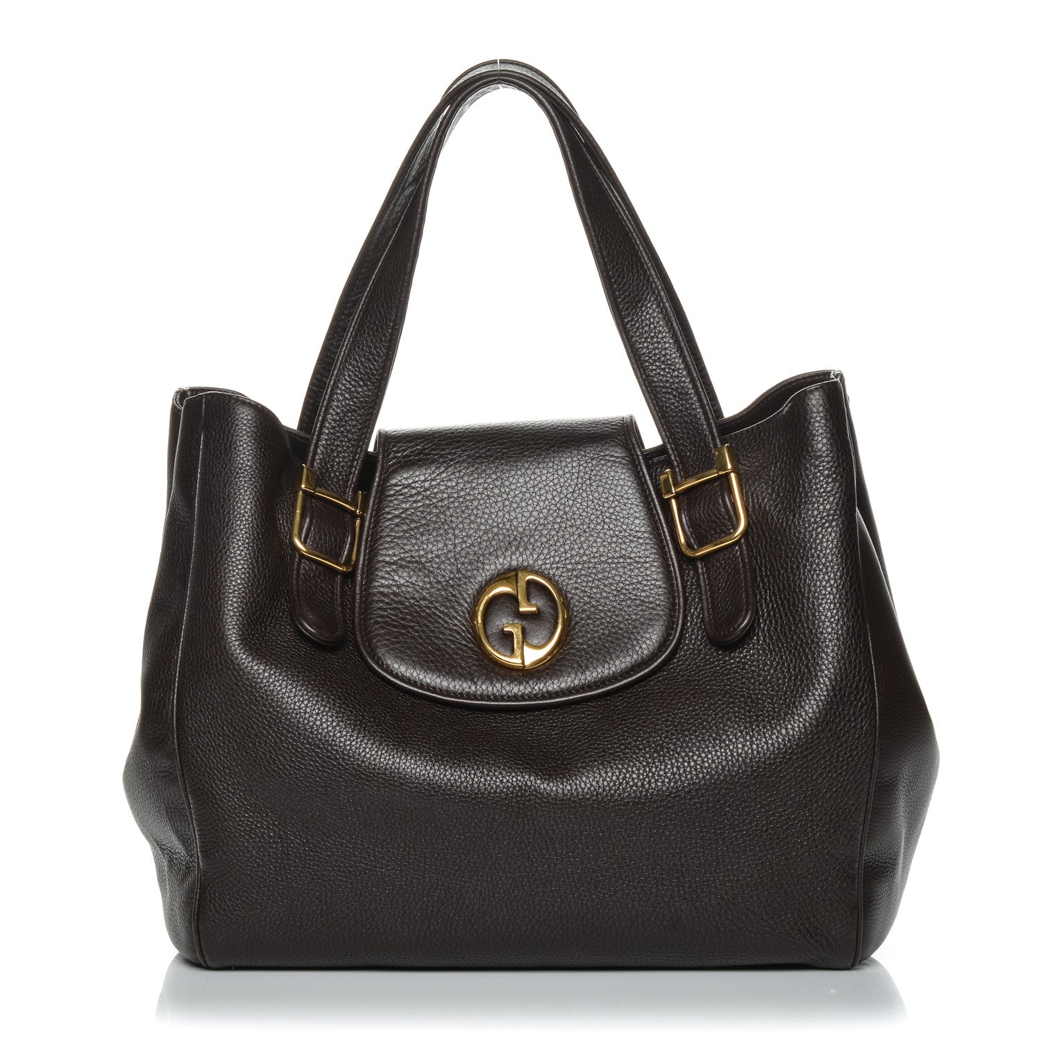 Gucci Pebbled Calfskin Medium 1973 Tote Dark Brown 1 of 7