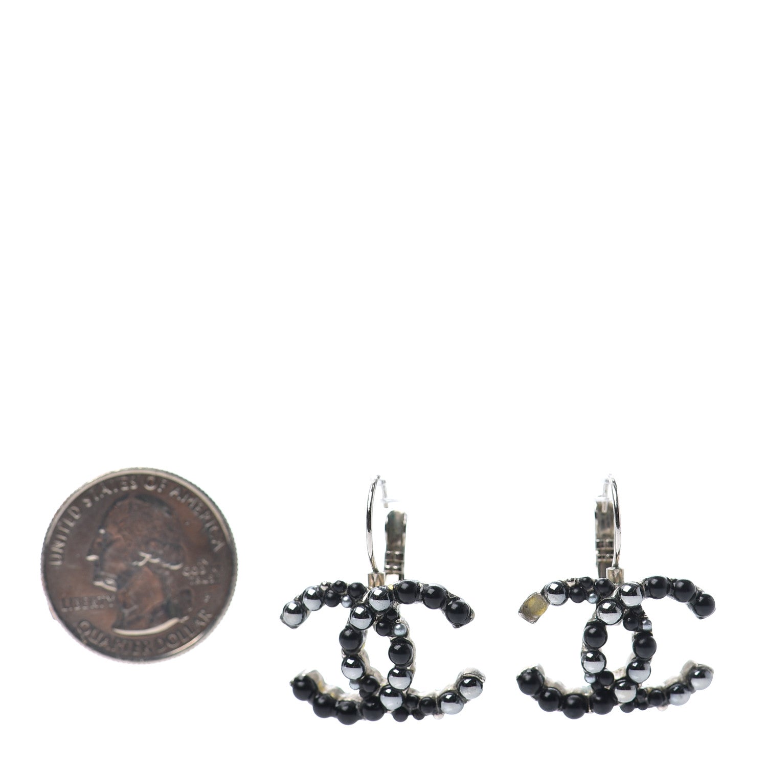 Chanel Bead CC Drop Earrings Black Silver 2 of 5