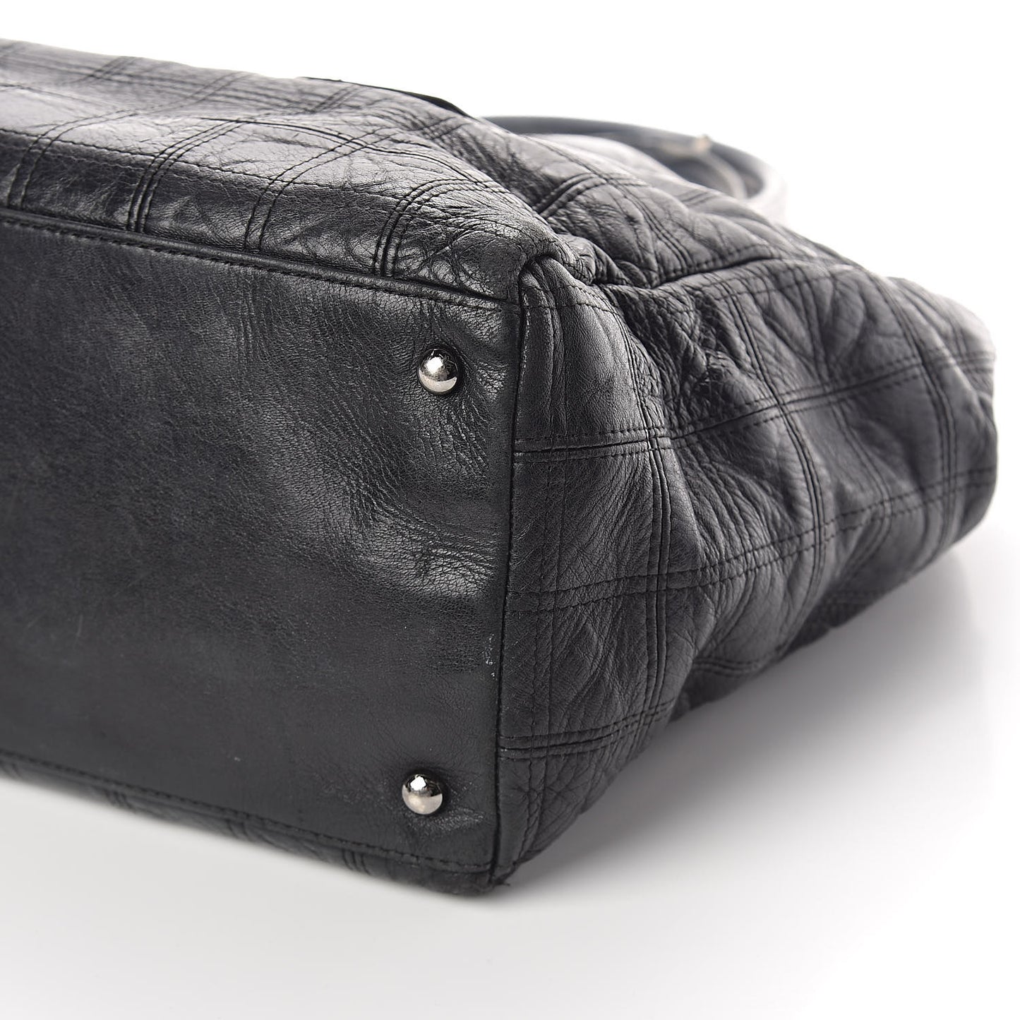 Lambskin Square Stitched Lax Shopping Tote Black