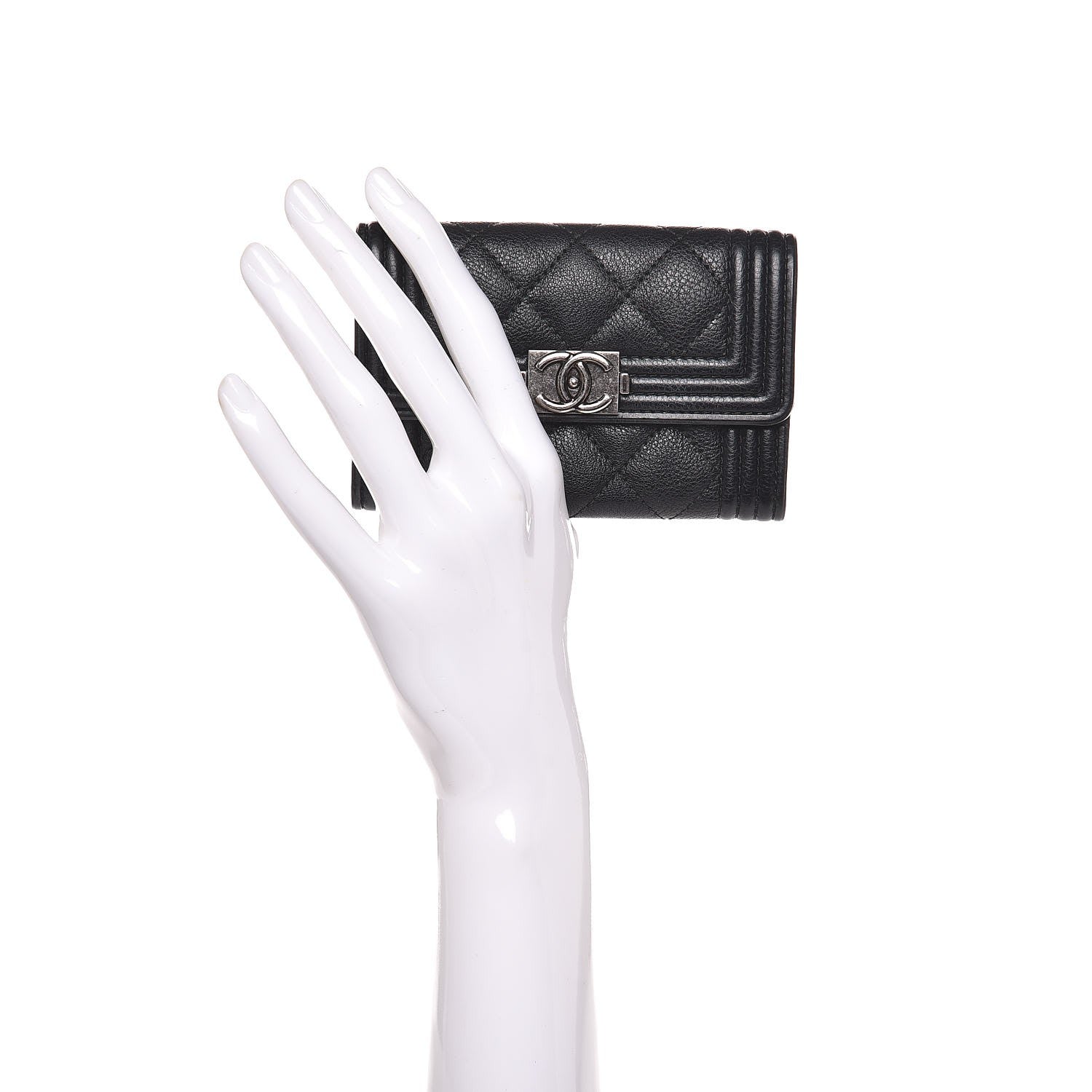 Chanel Calfskin Quilted Boy Card Holder Wallet Black 2 of 9