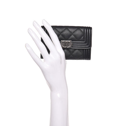 Chanel Calfskin Quilted Boy Card Holder Wallet Black 2 of 9