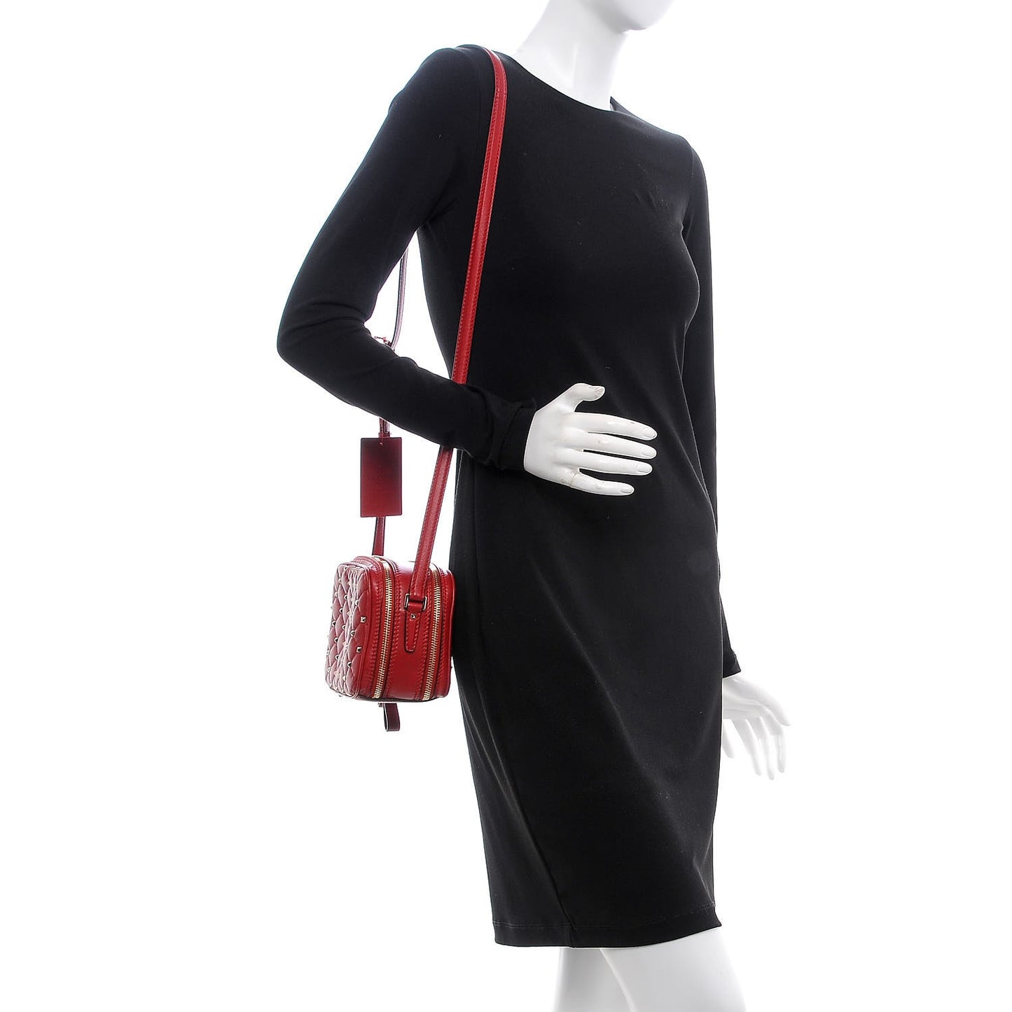 Nappa Rockstud Spike Double Zip Camera Crossbody Bag Rosso Valentino