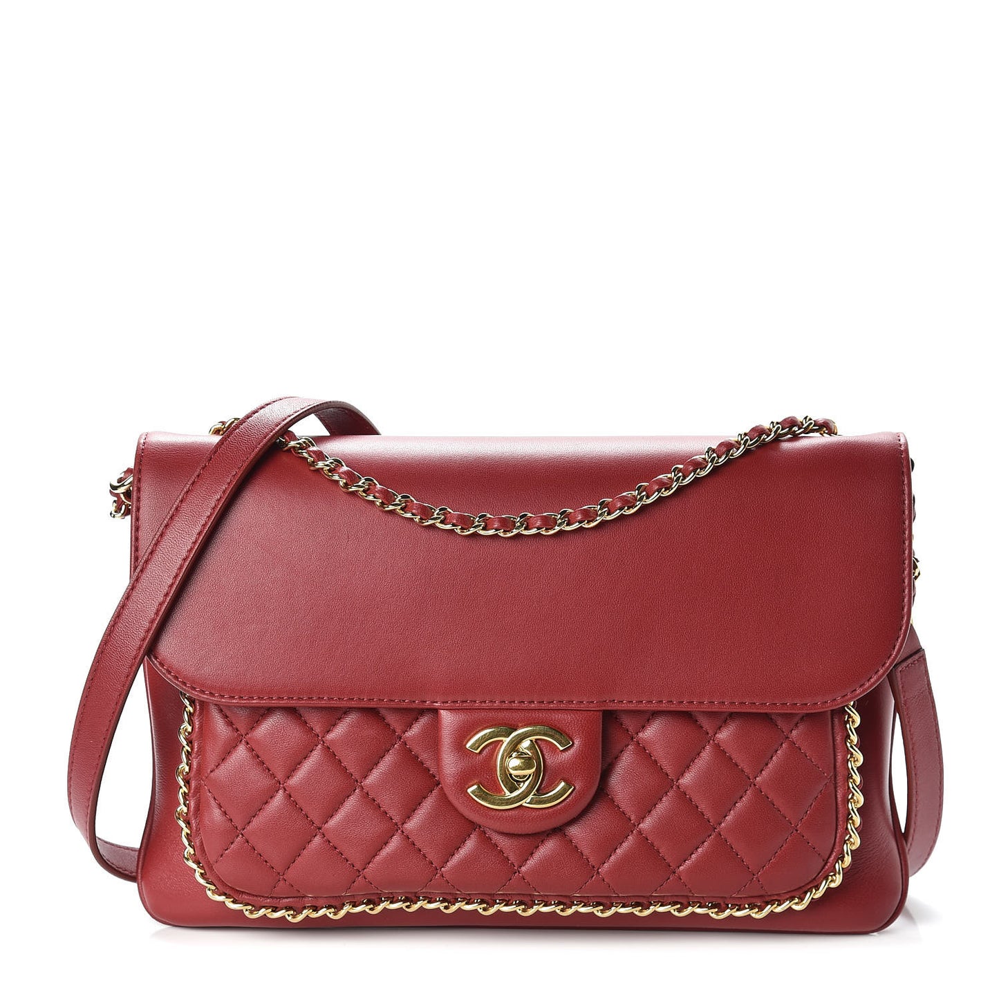 Lambskin Quilted Large CC Unchained Crossbody Red