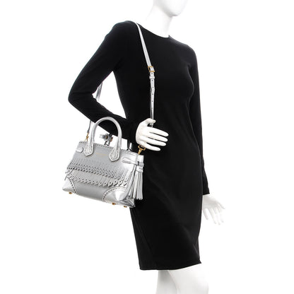 Burberry Metallic Calfskin Broguing Small Banner Tote Silver 2 of 8