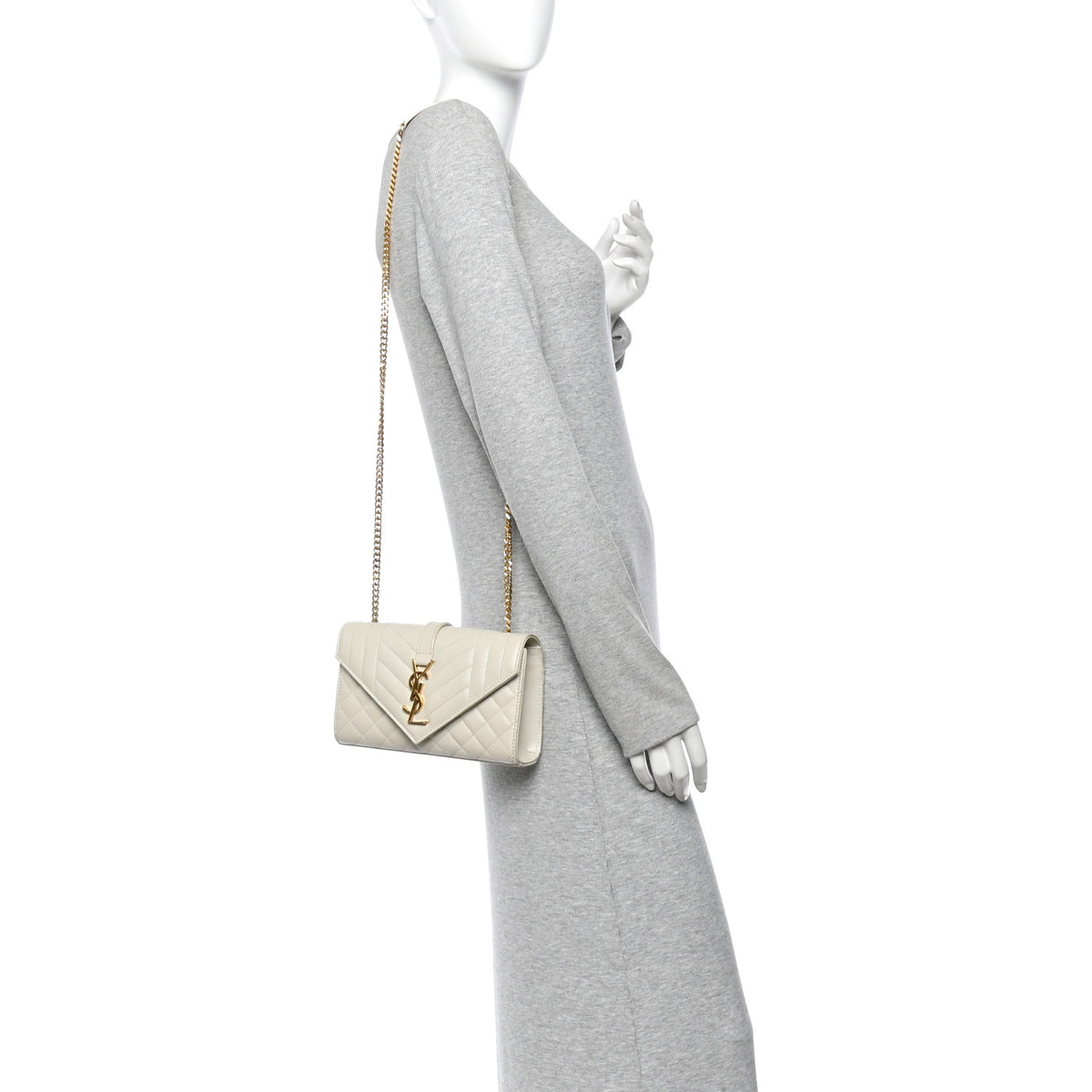 Saint Laurent Grain De Poudre Textured Mixed Matelasse Triquilt Small Monogram Satchel Crema Soft 2 of 10