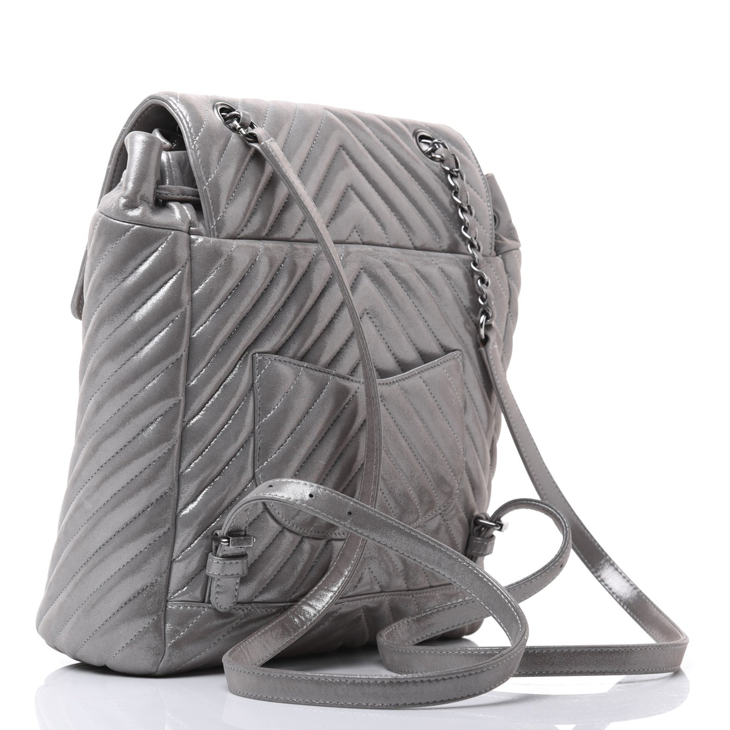 Metallic Calfskin Chevron Quilted Small Urban Spirit Backpack Silver