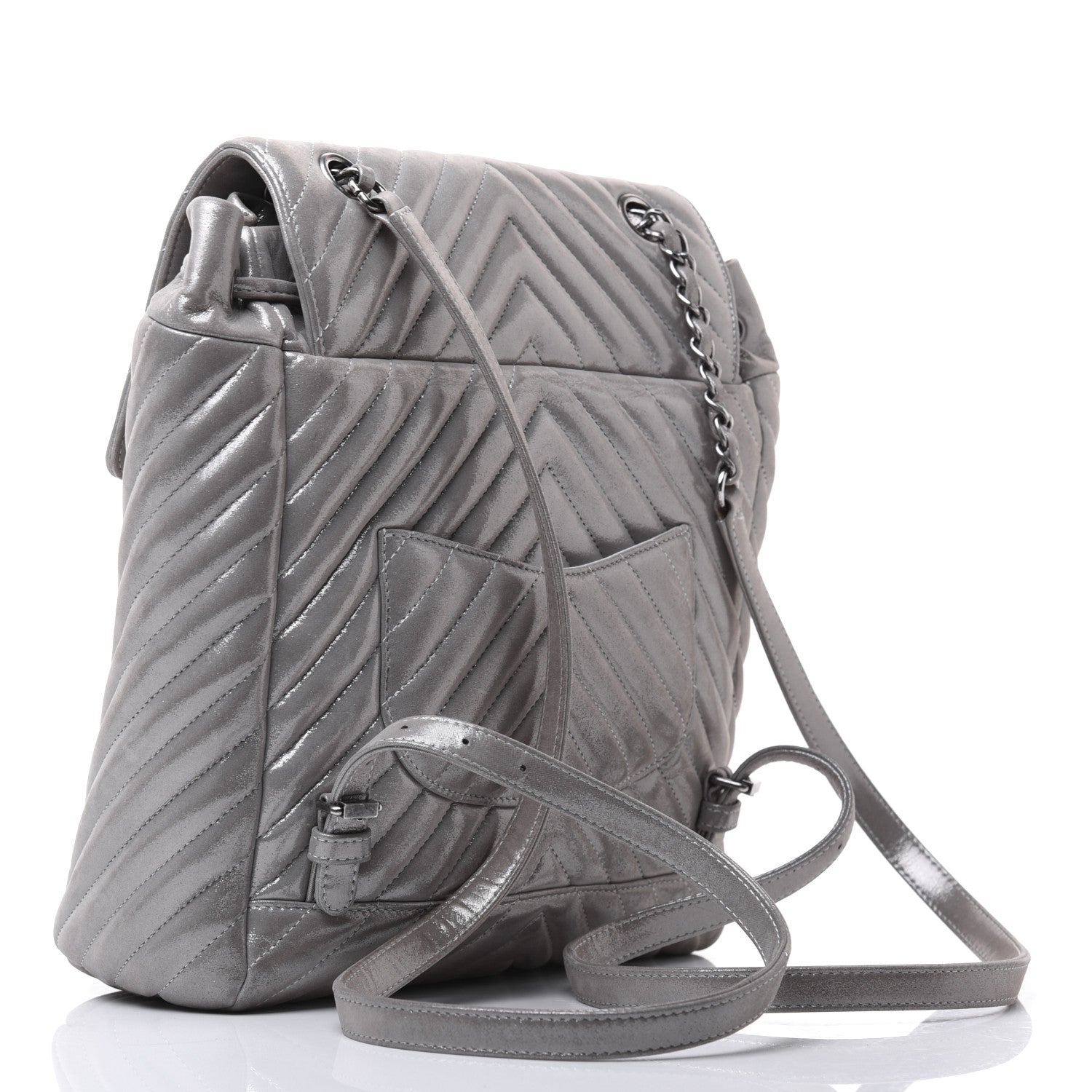 Chanel Metallic Calfskin Chevron Quilted Small Urban Spirit Backpack Silver 2 of 31