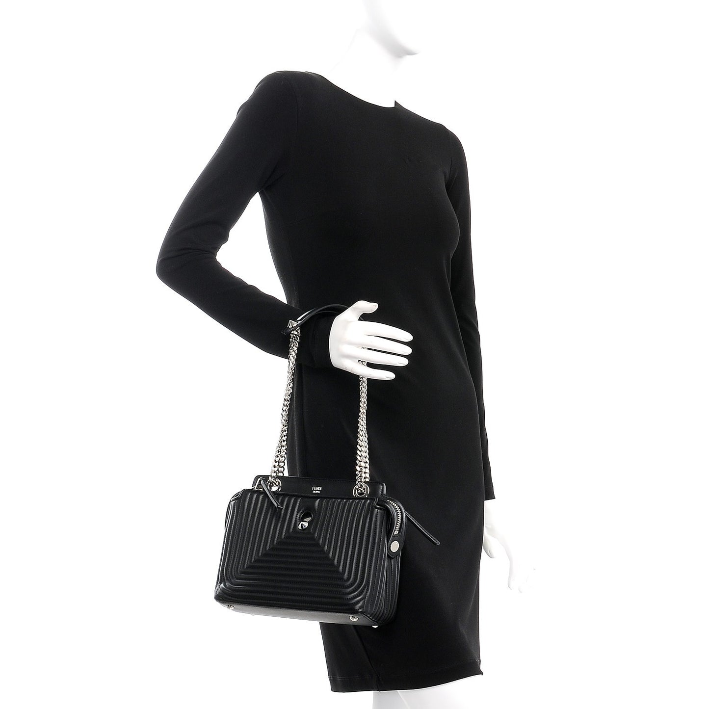 Shiny Nappa Trapuntata Small DotCom Click Chain Satchel Black