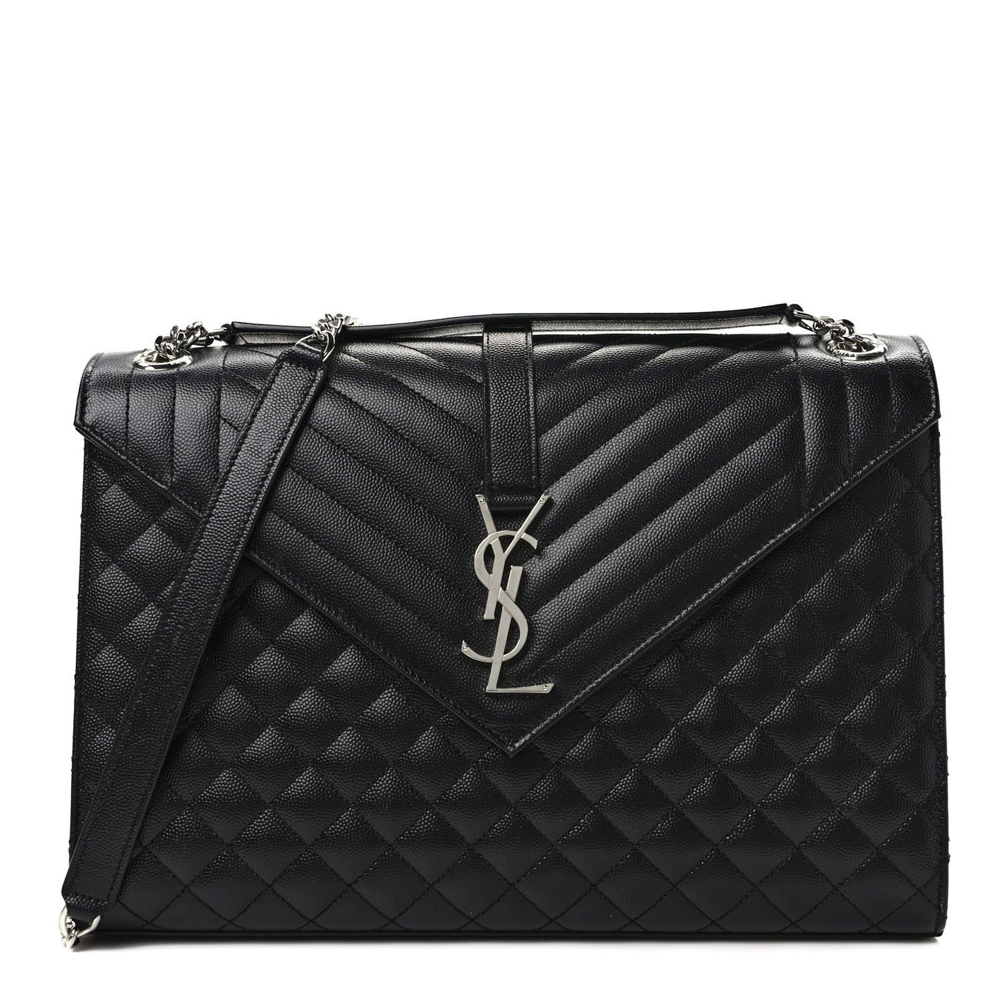 Grain De Poudre Textured Mixed Matelasse Large Triquilt Monogram Satchel Black