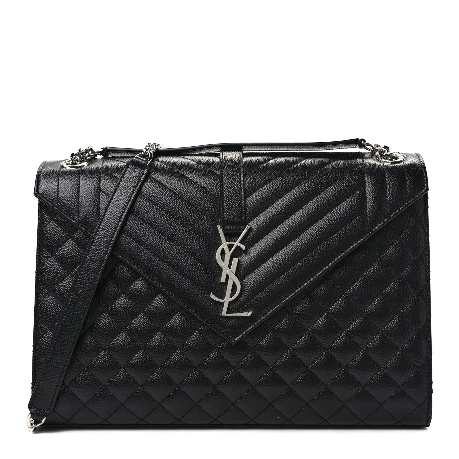 Saint Laurent Grain De Poudre Textured Mixed Matelasse Large Triquilt Monogram Satchel Black 1 of 10