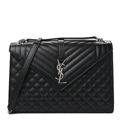 Saint Laurent Grain De Poudre Textured Mixed Matelasse Large Triquilt Monogram Satchel Black 1 of 10