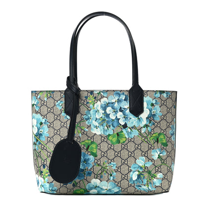 Gucci GG Supreme Monogram Blooms Small Reversible Tote Beige Blue Navy 1 of 17