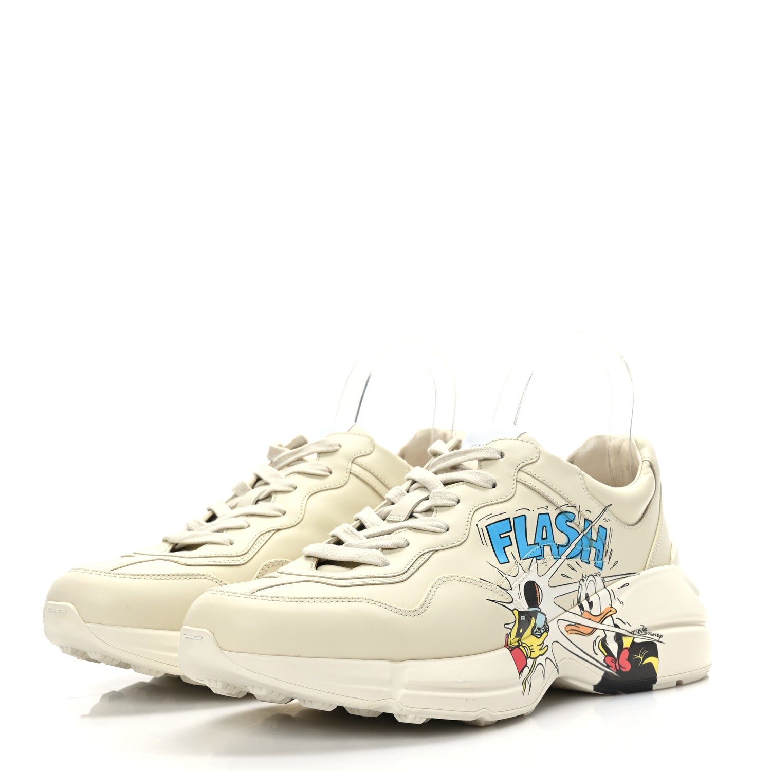 Gucci X DISNEY Calfskin Donald Duck Mens Rhyton Sneakers 8.5 Ivory 3 of 8