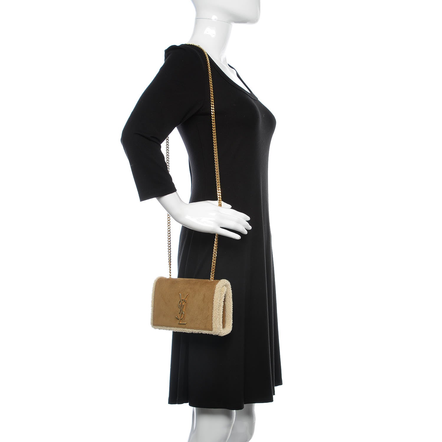 Saint Laurent Shearling Suede Small Kate Satchel Light Ocre 2 of 10