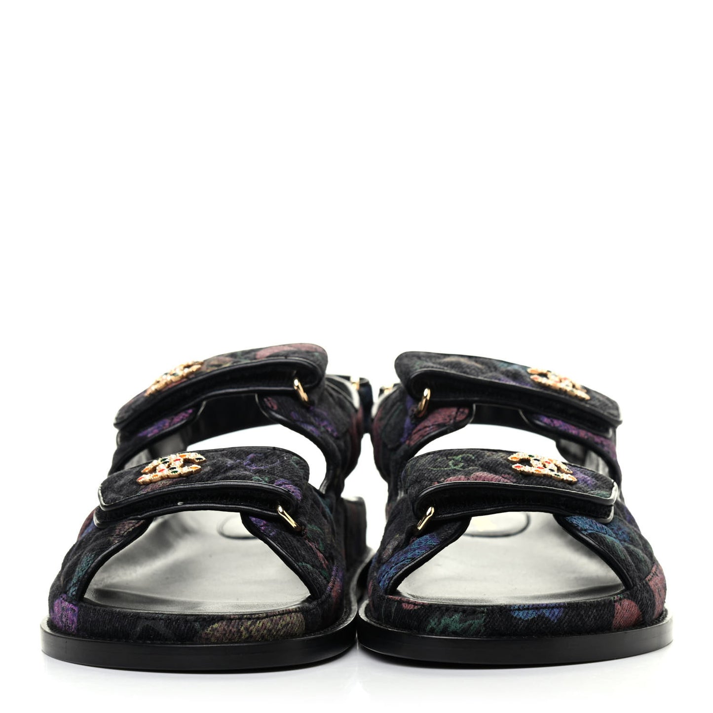 Denim Quilted Dad Sandals 38.5 Black Multicolor