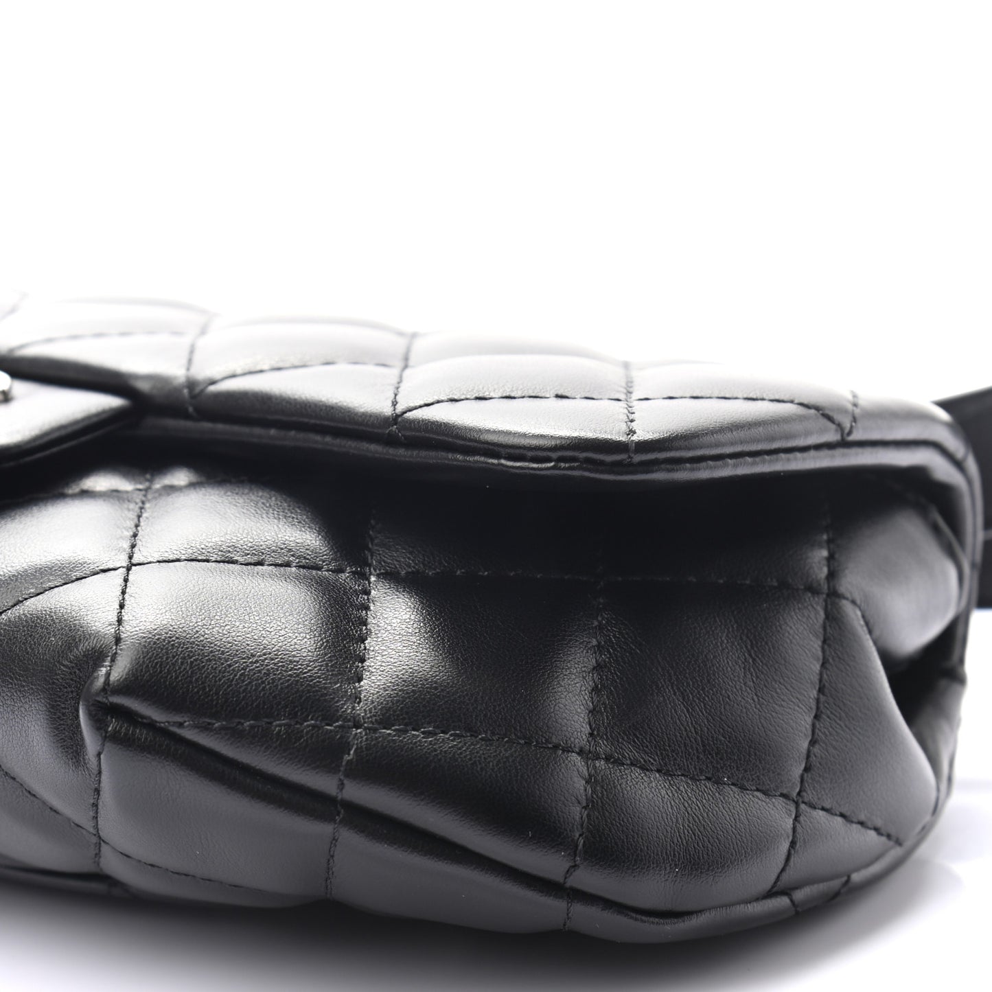 Calfskin Quilted CC Uniform Flap Belt Bag Black
