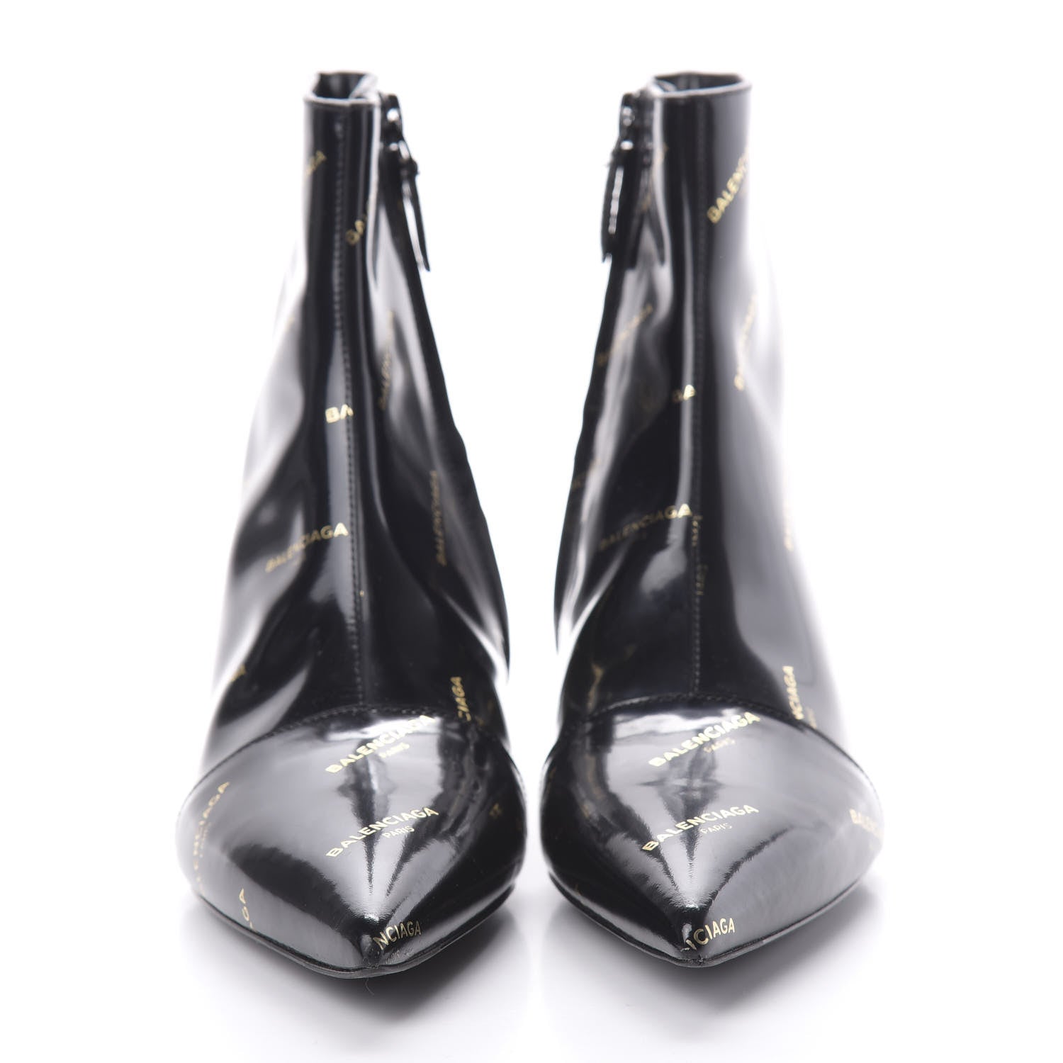 Balenciaga Patent Allover Logo Pointy Toe Ankle Booties 36 Black 2 of 7