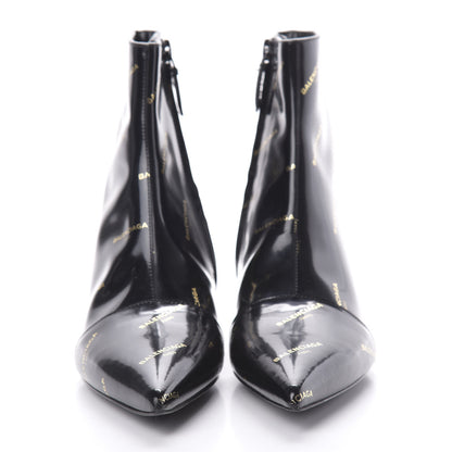 Balenciaga Patent Allover Logo Pointy Toe Ankle Booties 36 Black 2 of 7