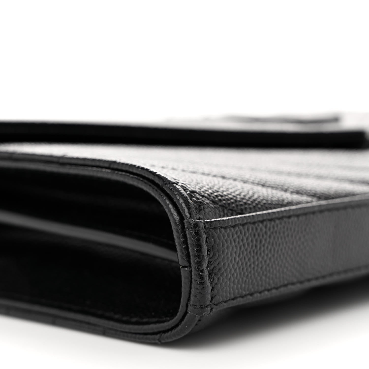 Saint Laurent Grain De Poudre Matelasse Chevron Monogram Monochrome Chain Wallet Black 10 of 11