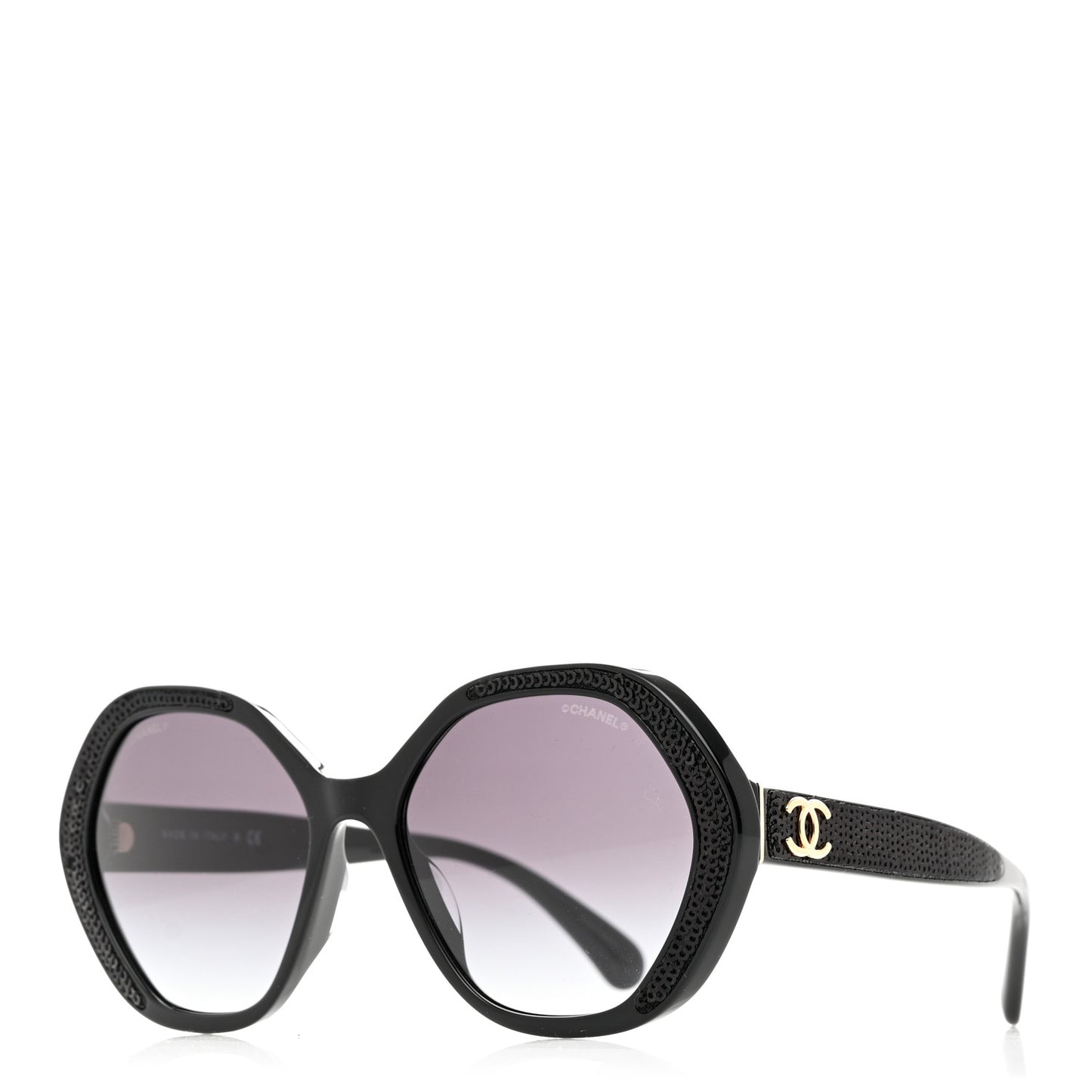 Acetate Sequin Round Sunglasses 5451-A Black