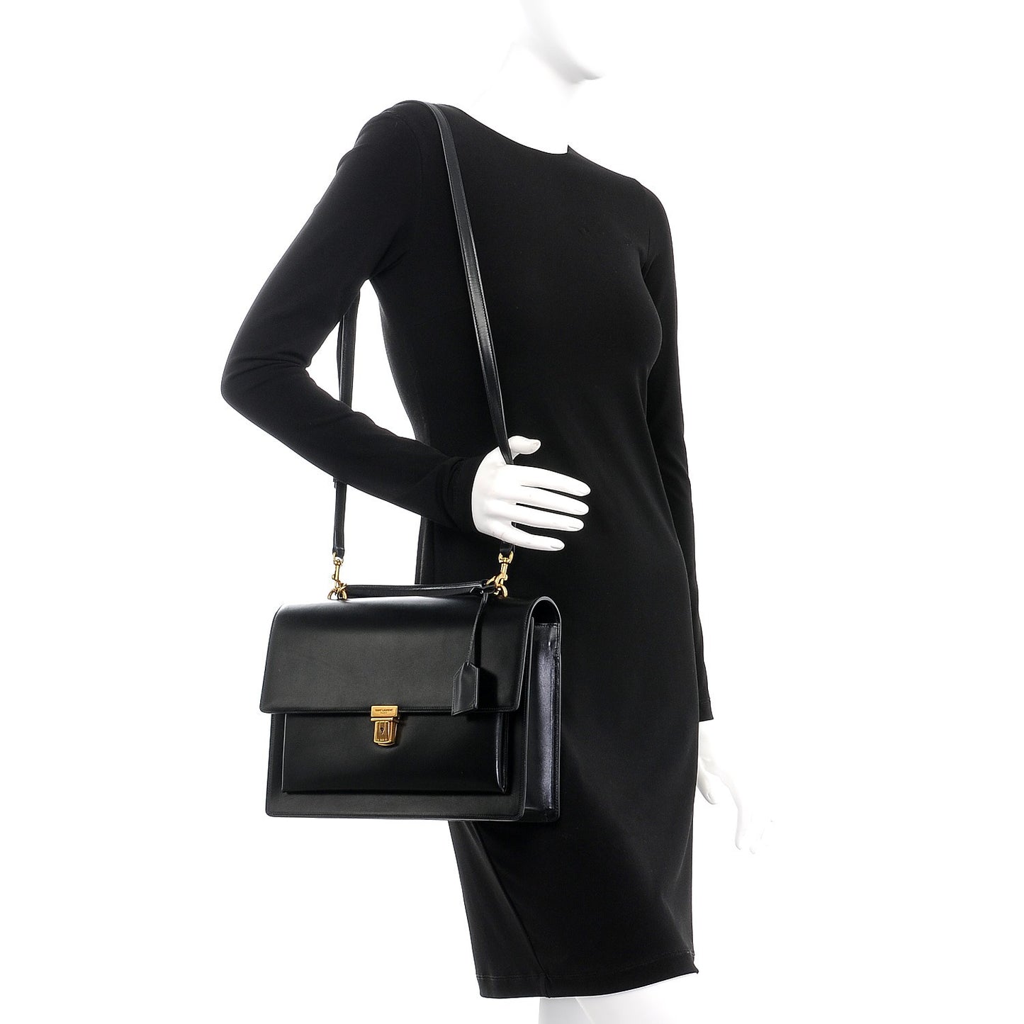Calfskin Large Highschool Satchel Black