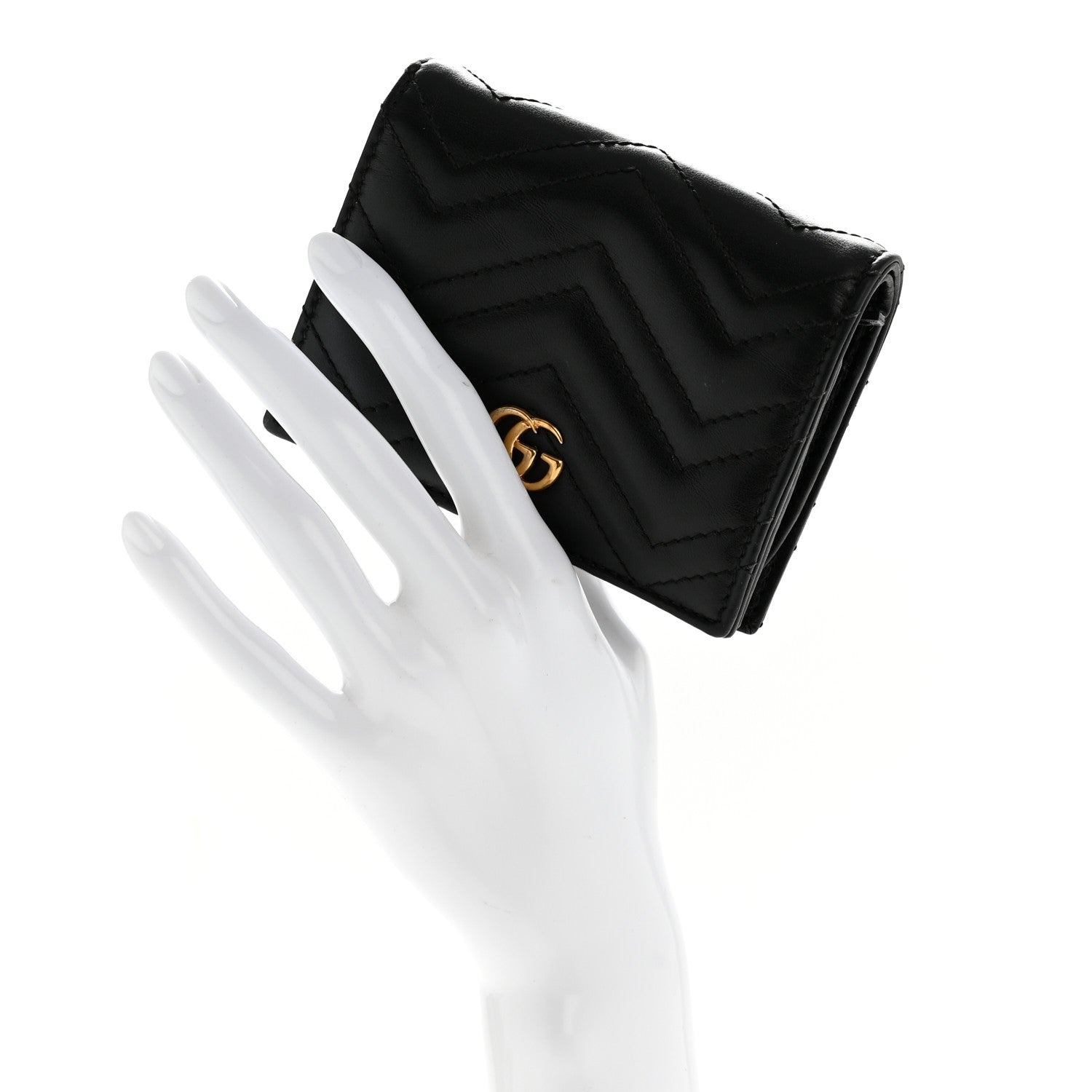 Gucci Calfskin Matelasse GG Marmont Card Case Wallet Black 2 of 11