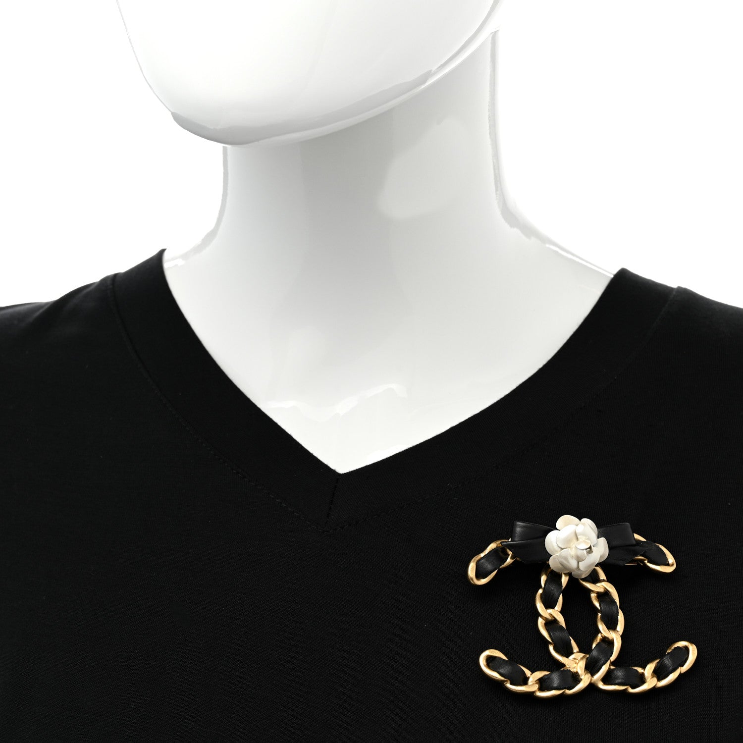 Chanel Lambskin Chain Camellia CC Brooch Black Gold 2 of 5