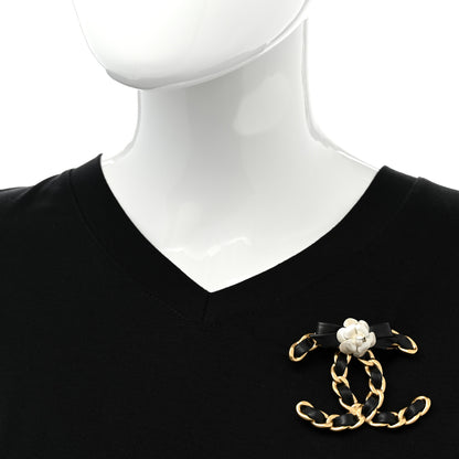 Chanel Lambskin Chain Camellia CC Brooch Black Gold 2 of 5
