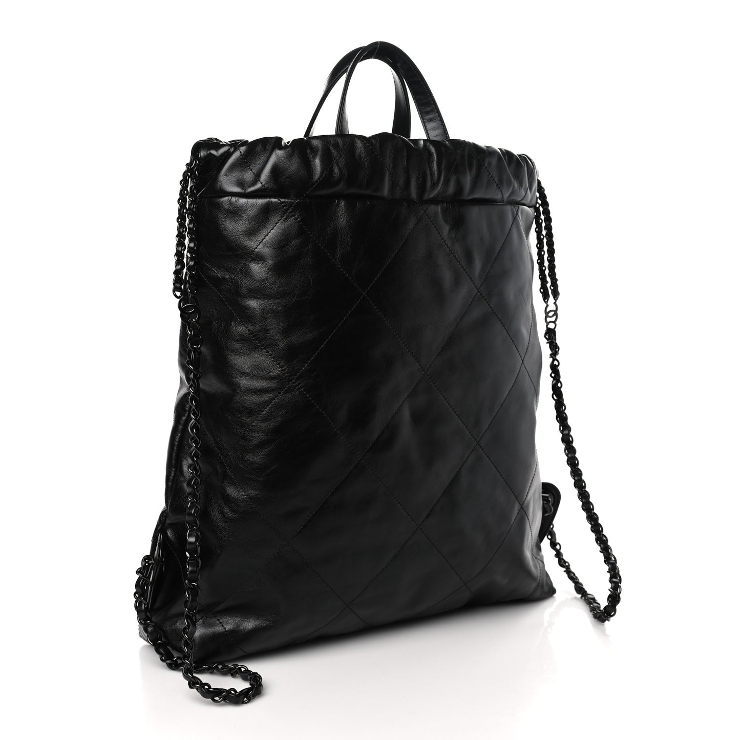 Shiny Calfskin Quilted Chanel 22 Backpack So Black