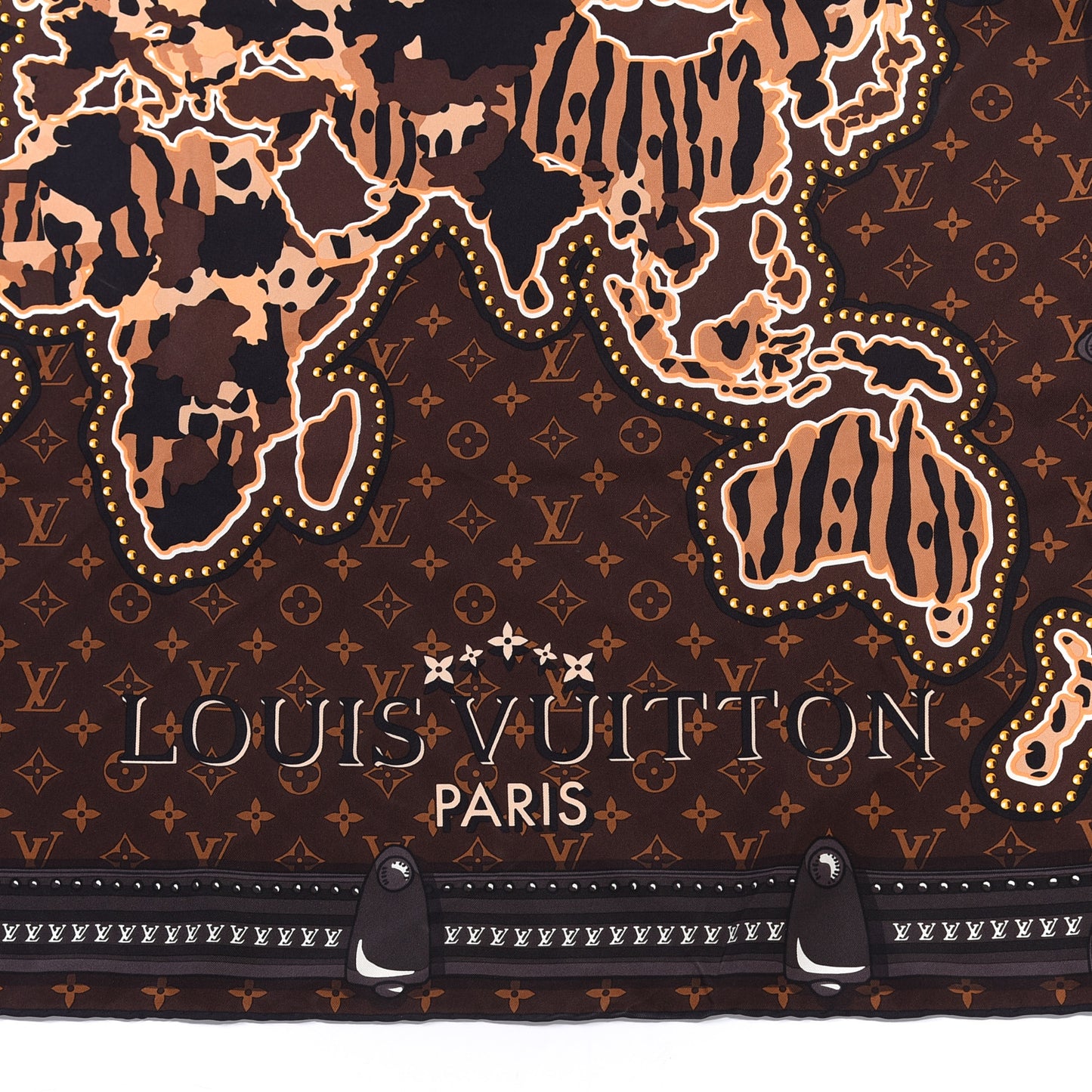 Silk Monogram LV World Square Scarf Brown