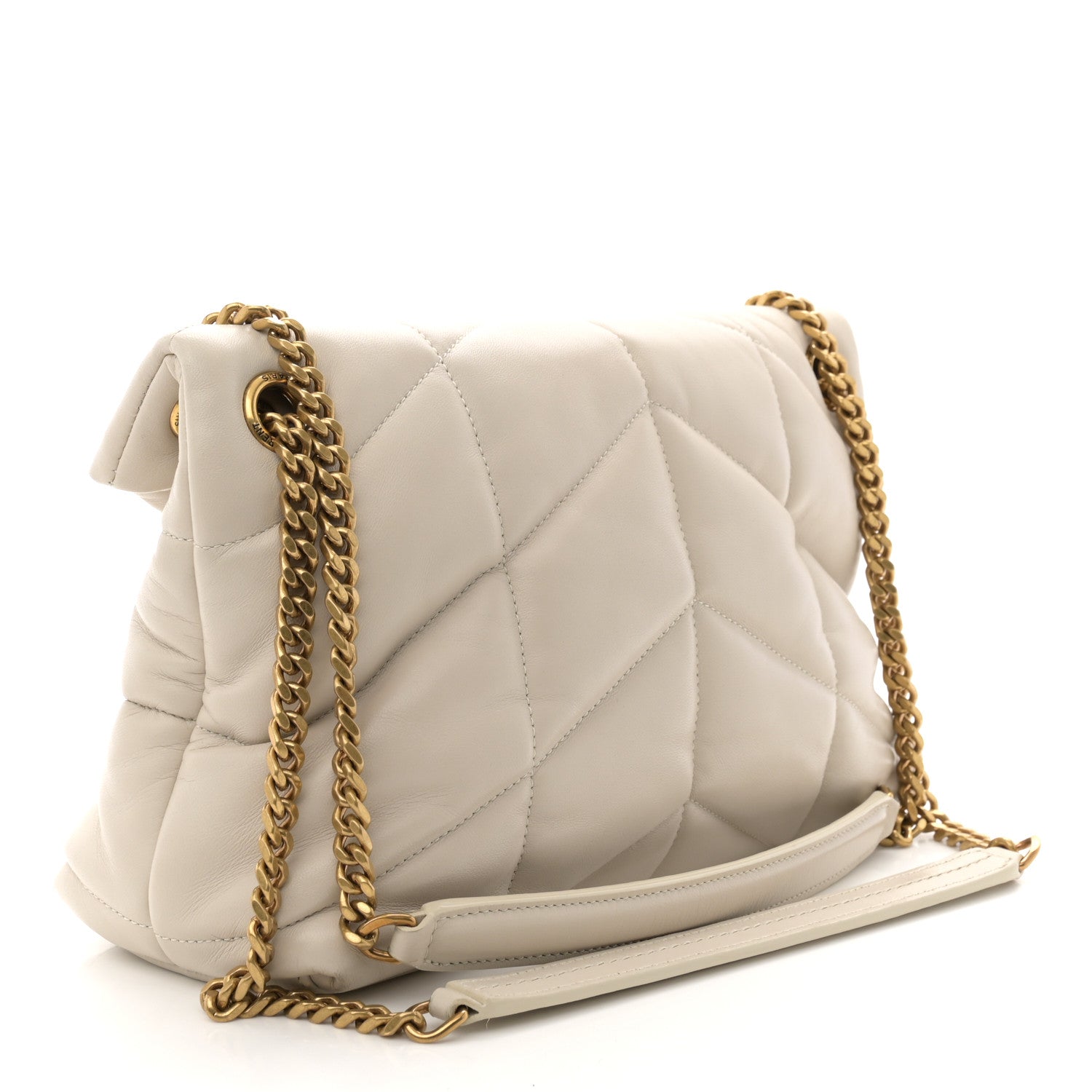 Saint Laurent Lambskin Quilted Small Loulou Puffer Monogram Chain Satchel Blanc Vintage 3 of 11