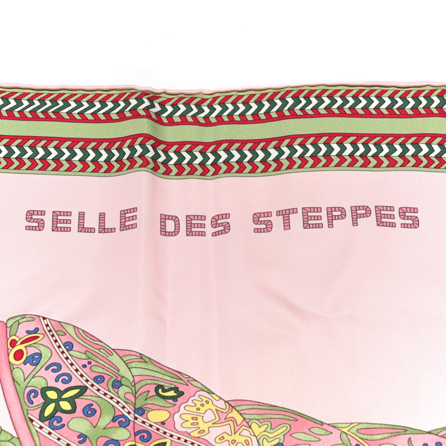 Hermes Silk Selle Des Steppes Scarf 90 Rose Pale Bleu Jean 3 of 5