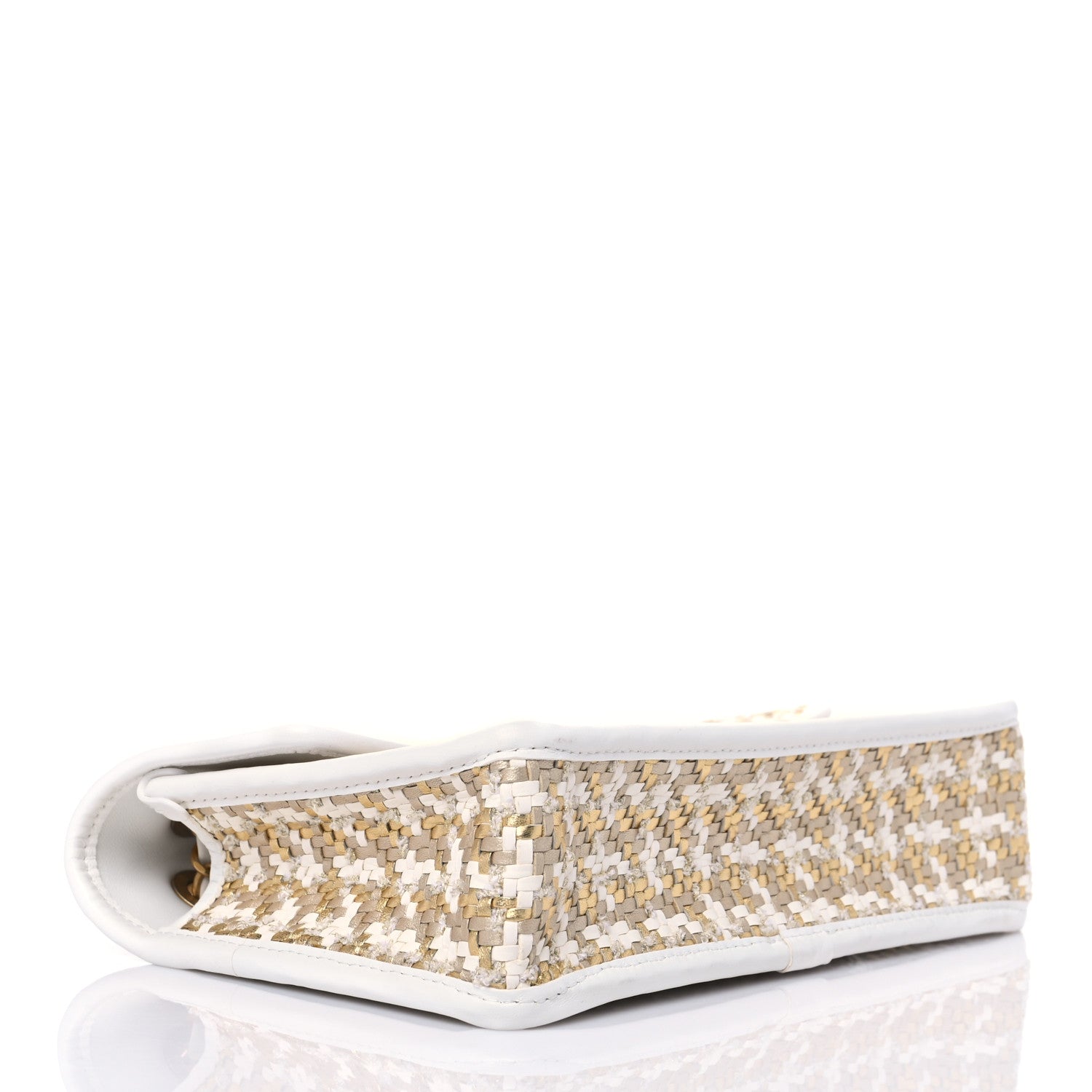 Chanel Metallic Lambskin Viscose Woven Flap Gold White 3 of 8
