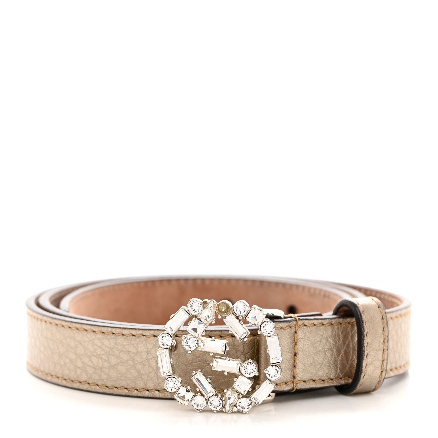 Gucci Calfskin Crystal Interlocking G Belt 75 30 Golden Beige 1 of 7