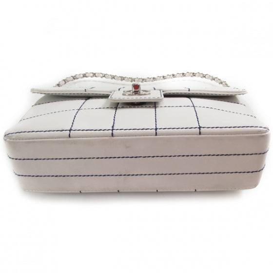 Lambskin Contrast Stitch Medium Flap White