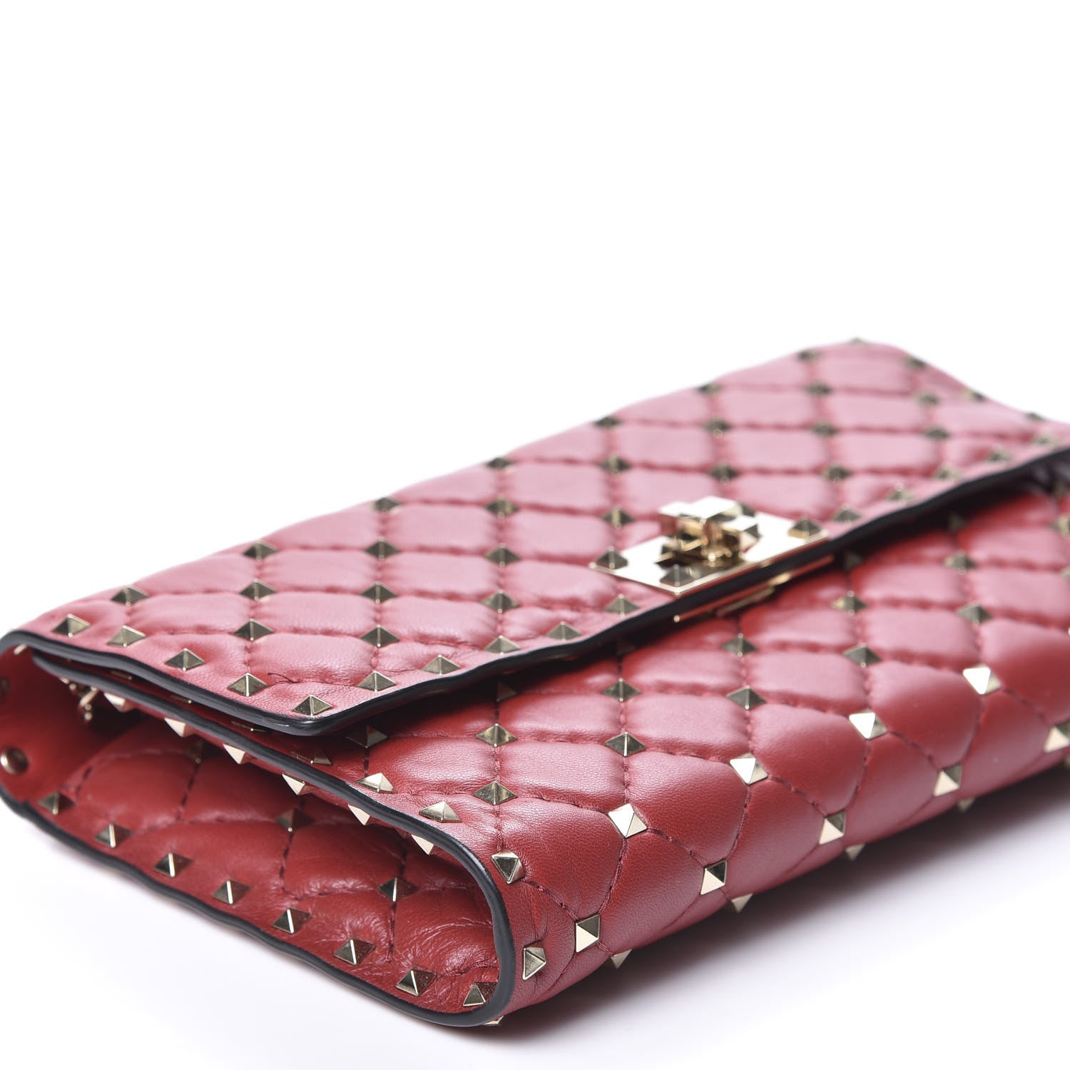 Valentino Garavani Nappa Rockstud Spike Wallet on Chain Rubino 5 of 8