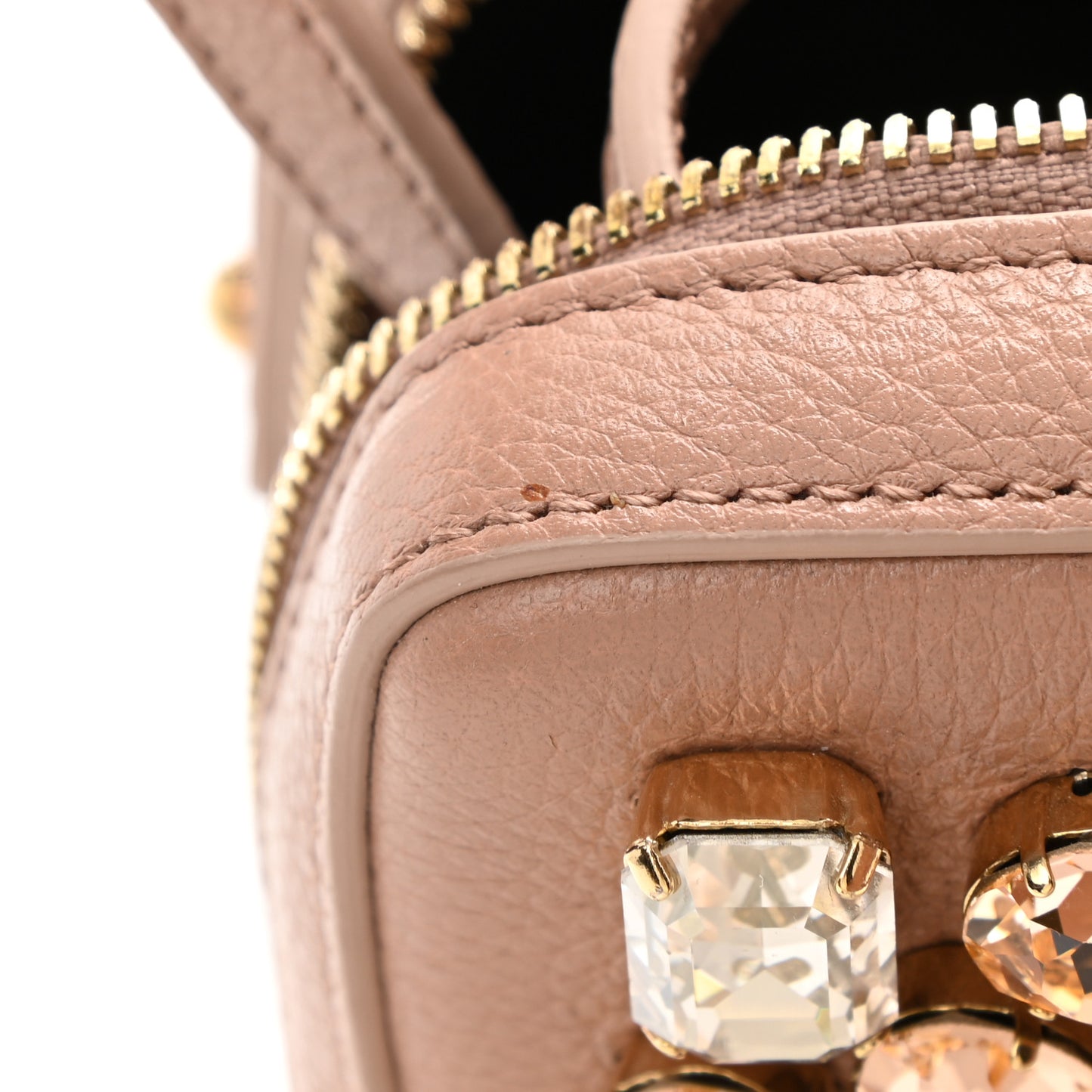 Grained Calfskin Dauphine Crystal Embellished Box Bag Beige