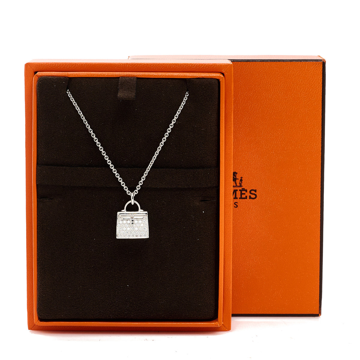 Hermes 18K White Gold Diamond Kelly Amulette Pendant Necklace 6 of 6