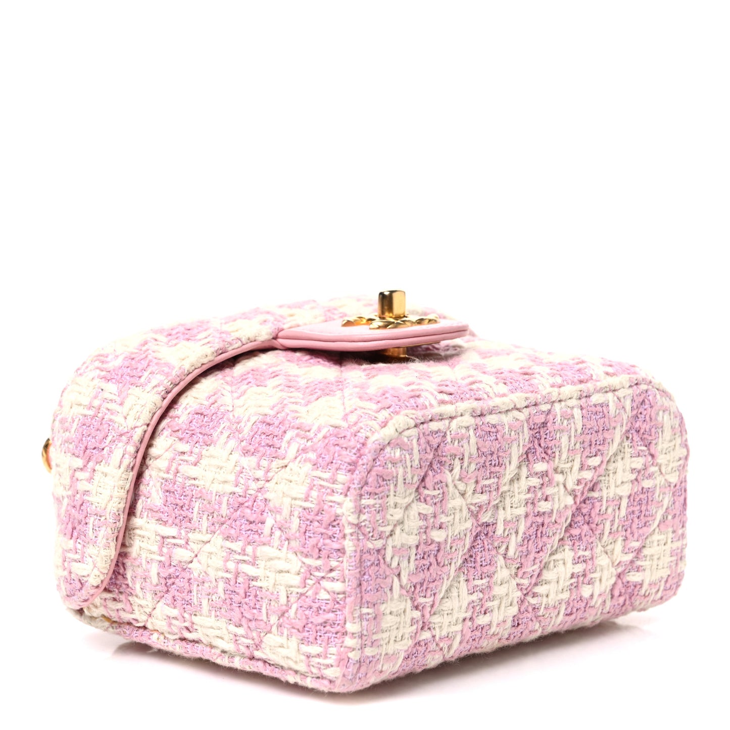 Tweed Handle Crush Top Handle Flap Bag Pink Ecru