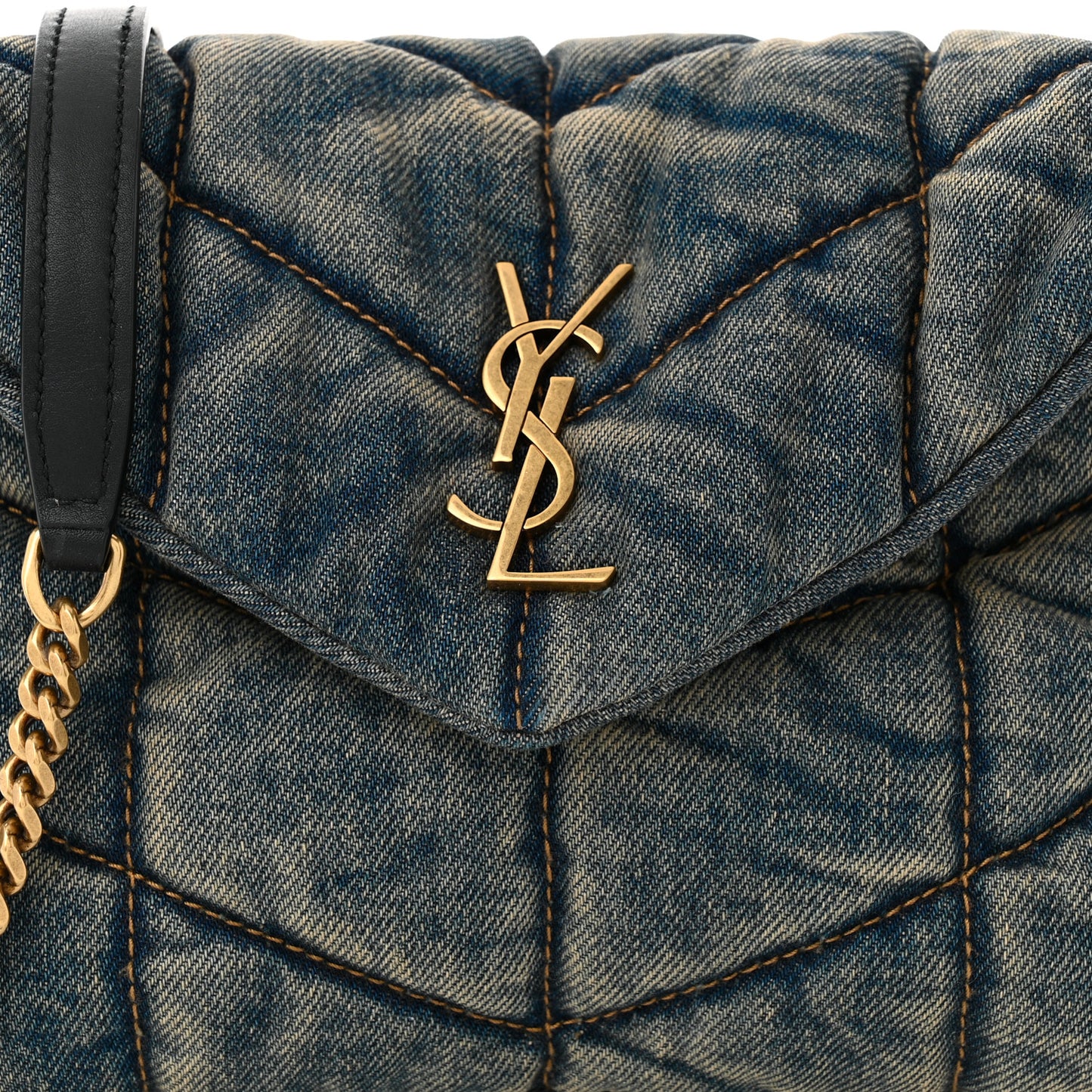 Denim Quilted Toy Loulou Puffer Monogram Chain Satchel Blue Black
