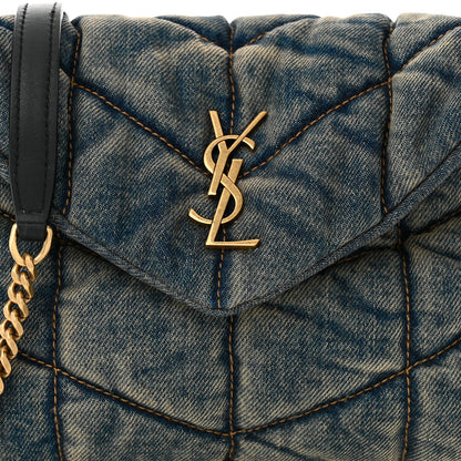 Saint Laurent Denim Quilted Toy Loulou Puffer Monogram Chain Satchel Blue Black 8 of 11