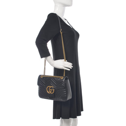 Gucci Calfskin Matelasse Medium GG Marmont Shoulder Bag Black 2 of 14