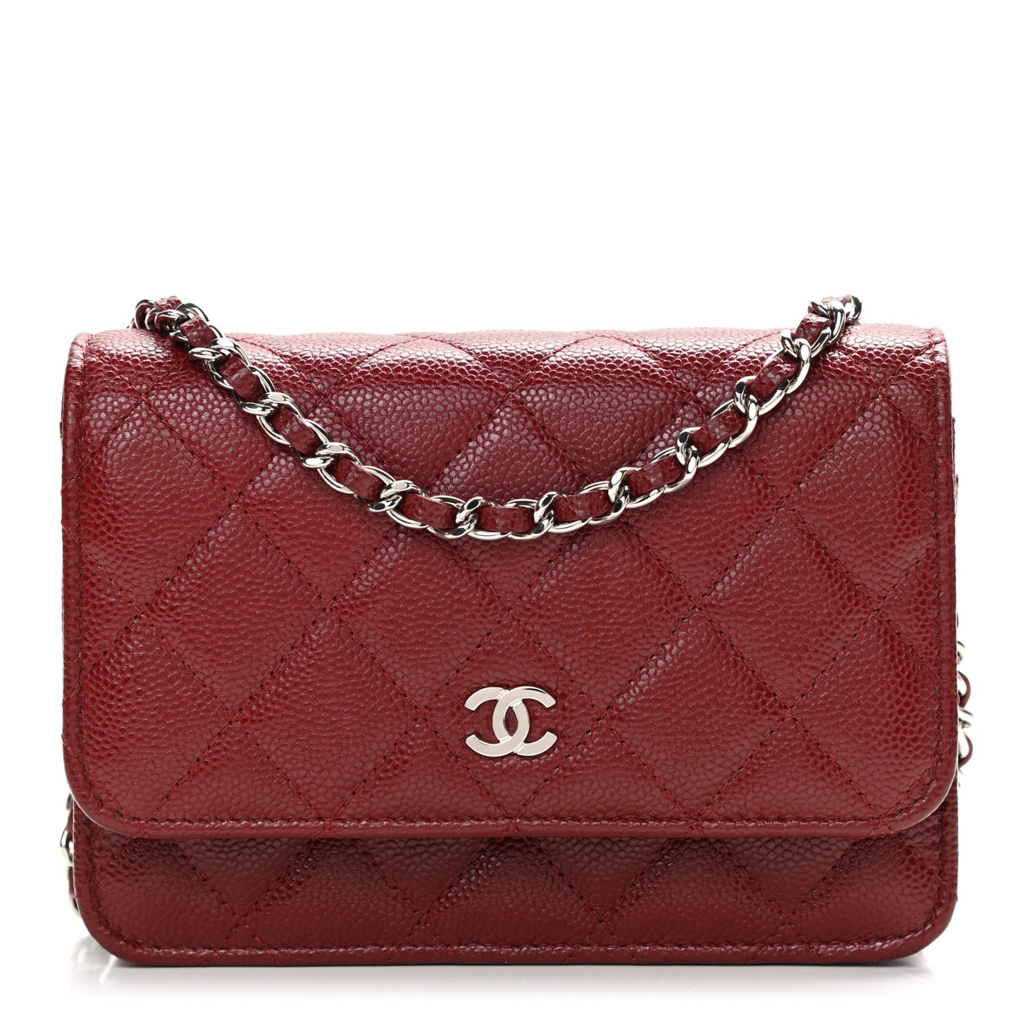 Caviar Quilted Mini Wallet On Chain WOC Red